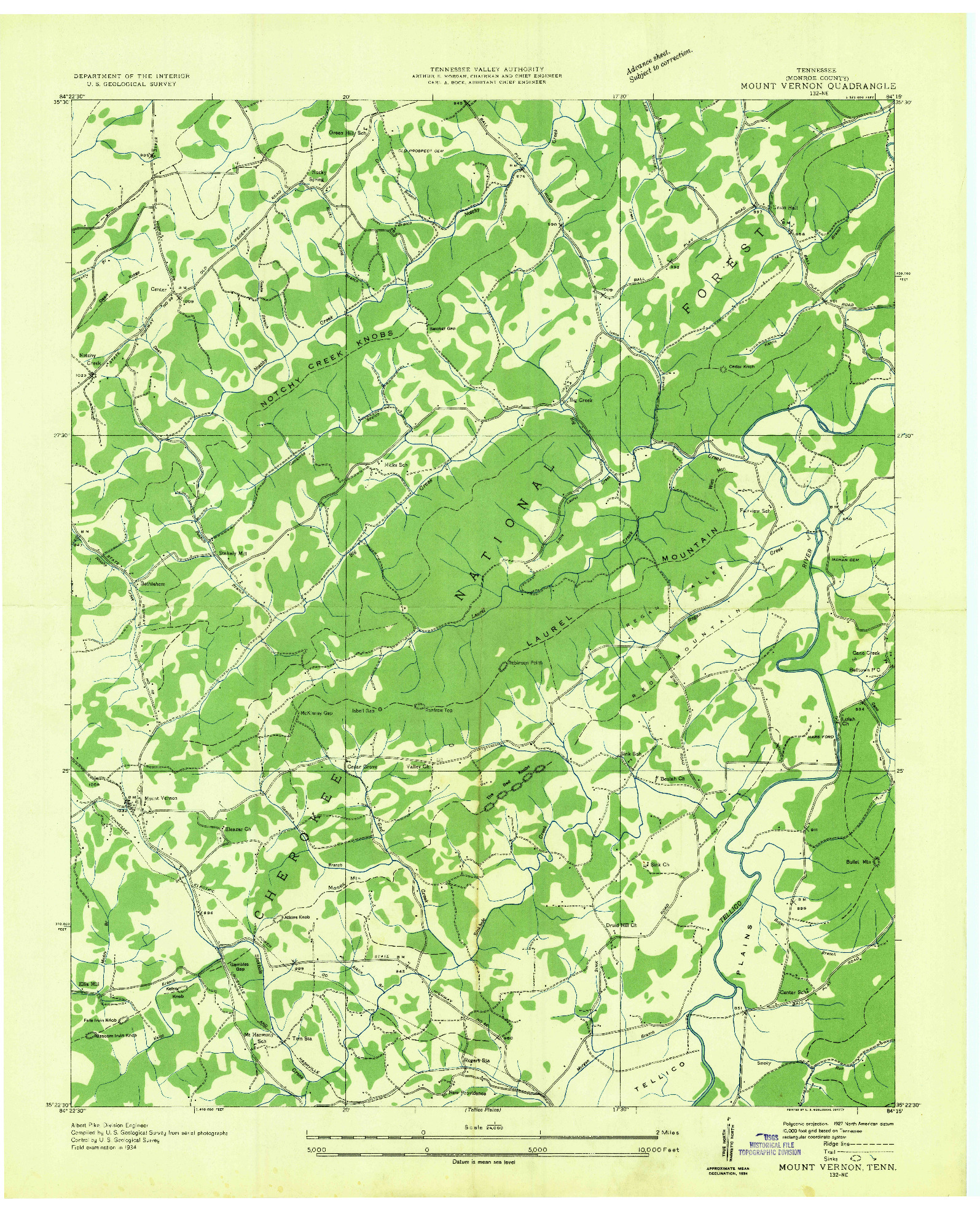 USGS 1:24000-SCALE QUADRANGLE FOR MOUNT VERNON, TN 1934