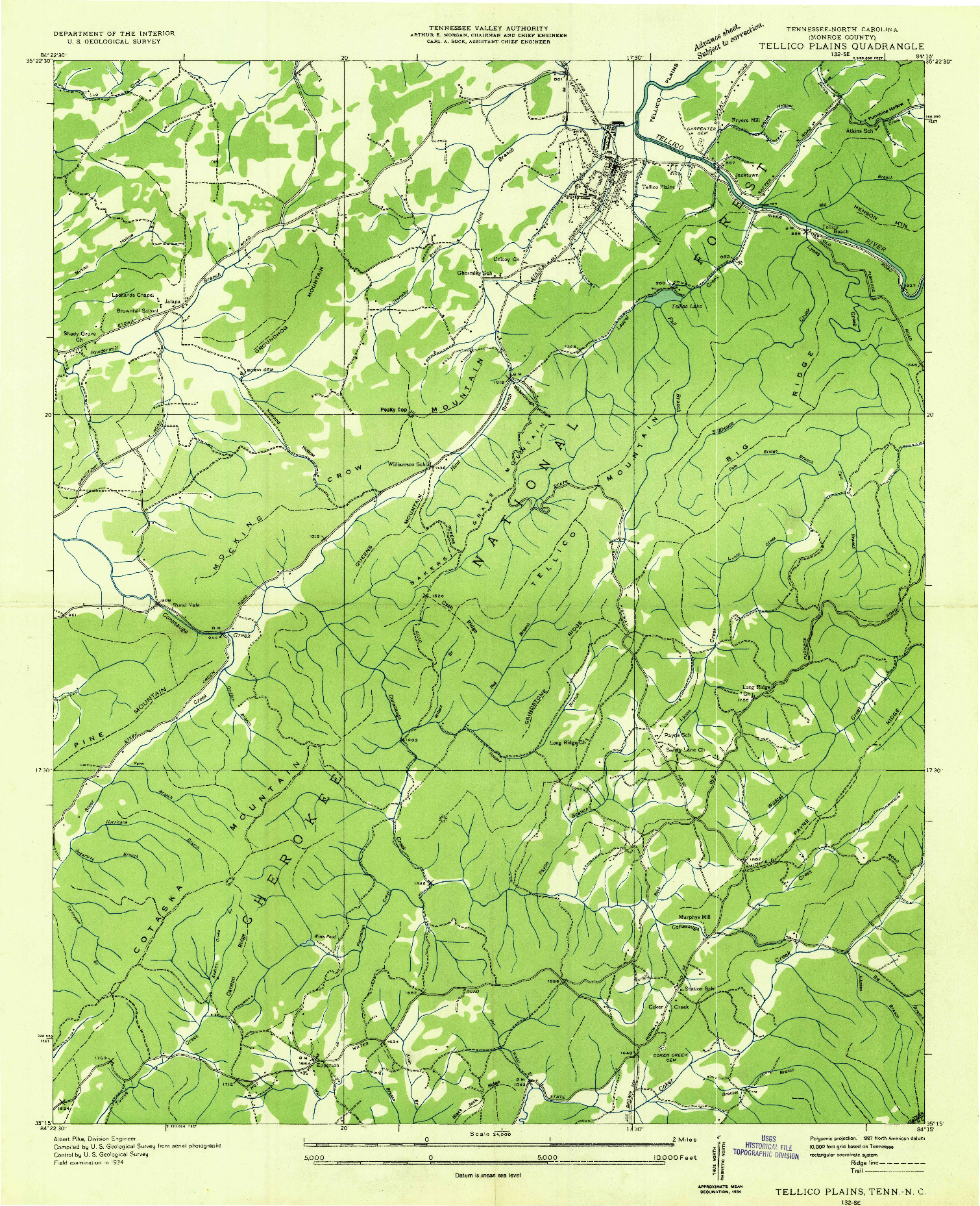 USGS 1:24000-SCALE QUADRANGLE FOR TELLICO PLAINS, TN 1934