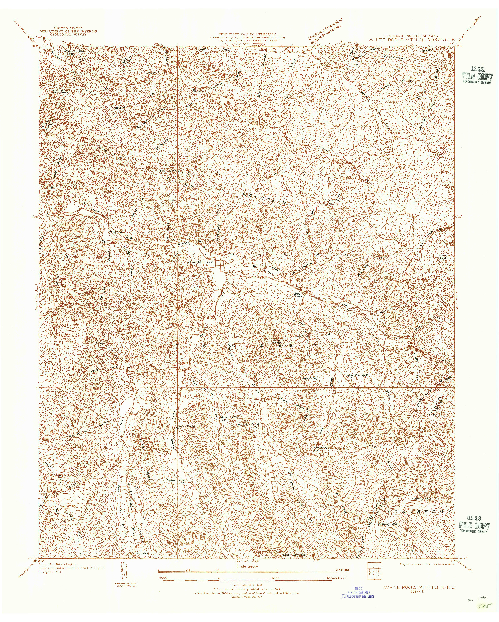 USGS 1:24000-SCALE QUADRANGLE FOR WHITE ROCKS MTN, TN 1934