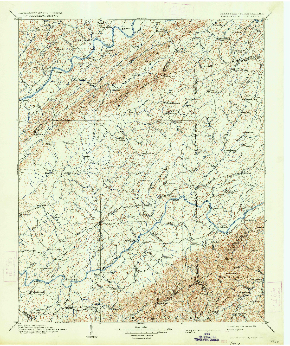 USGS 1:125000-SCALE QUADRANGLE FOR GREENEVILLE, TN 1904