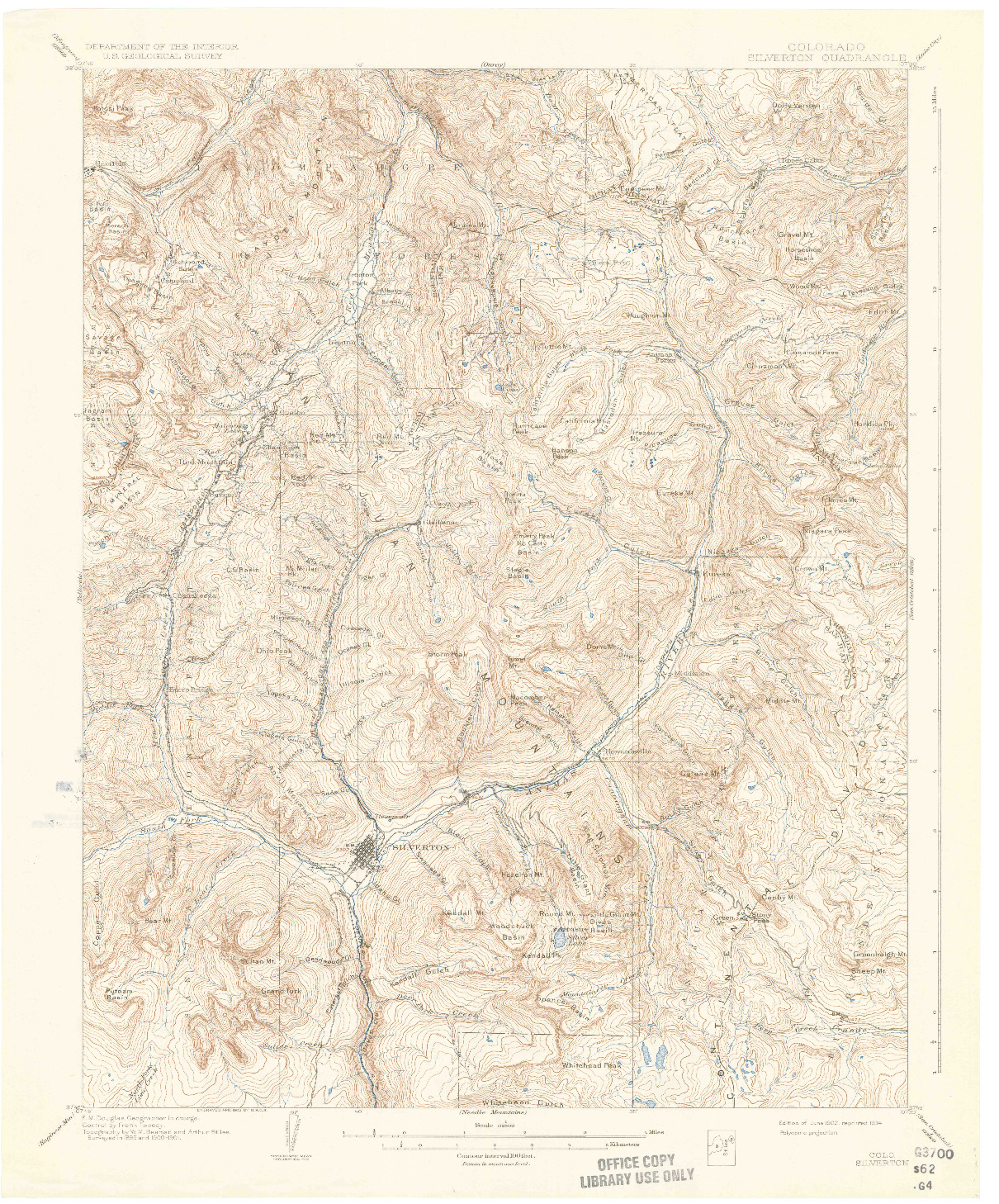 USGS 1:62500-SCALE QUADRANGLE FOR SILVERTON, CO 1902