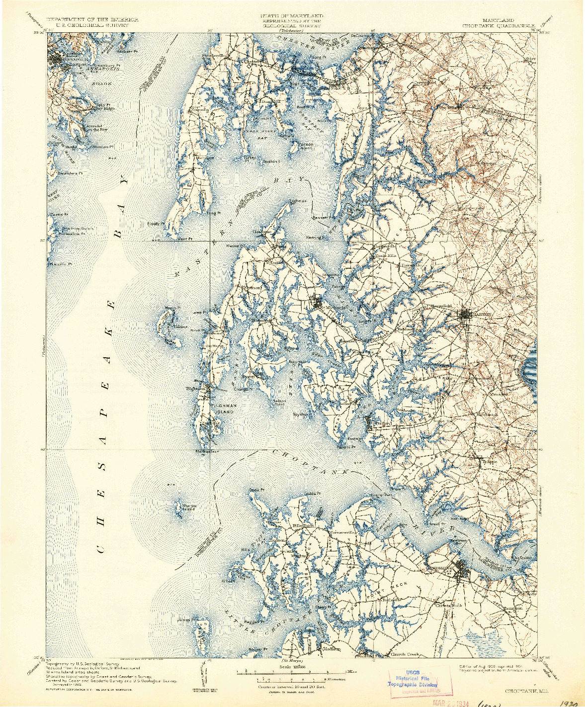 USGS 1:125000-SCALE QUADRANGLE FOR CHOPTANK, MD 1908