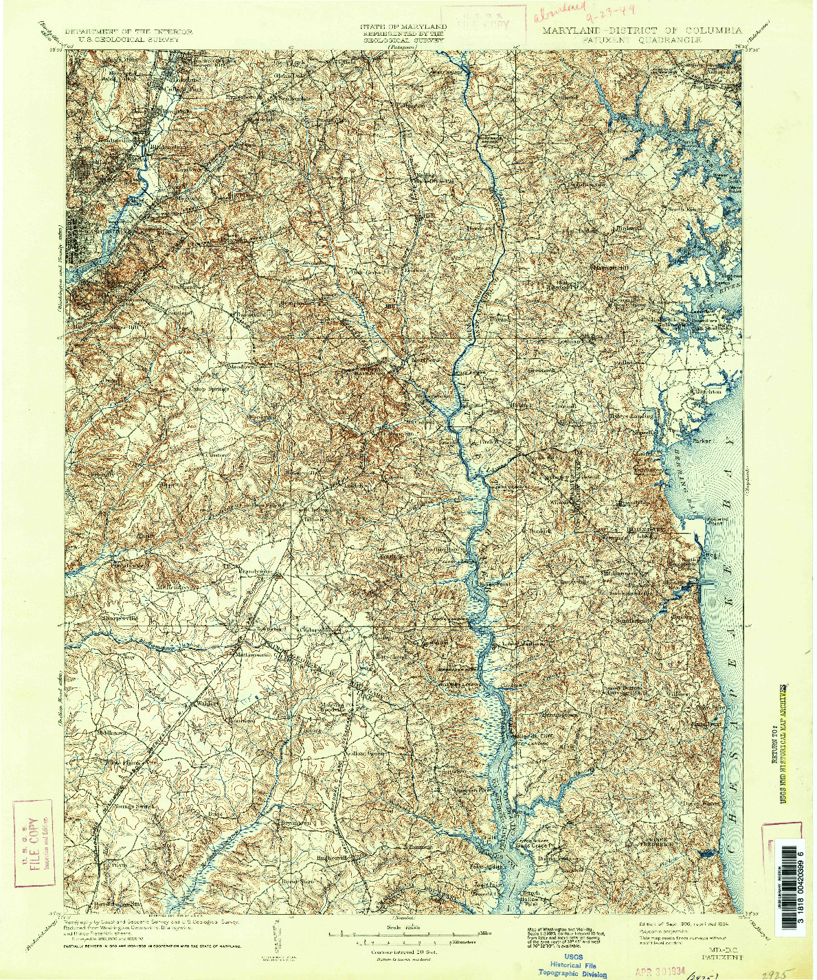 USGS 1:125000-SCALE QUADRANGLE FOR PATUXENT, MD 1906