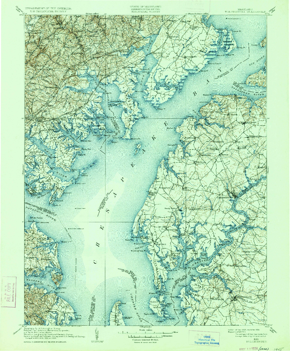 USGS 1:125000-SCALE QUADRANGLE FOR TOLCHESTER, MD 1908