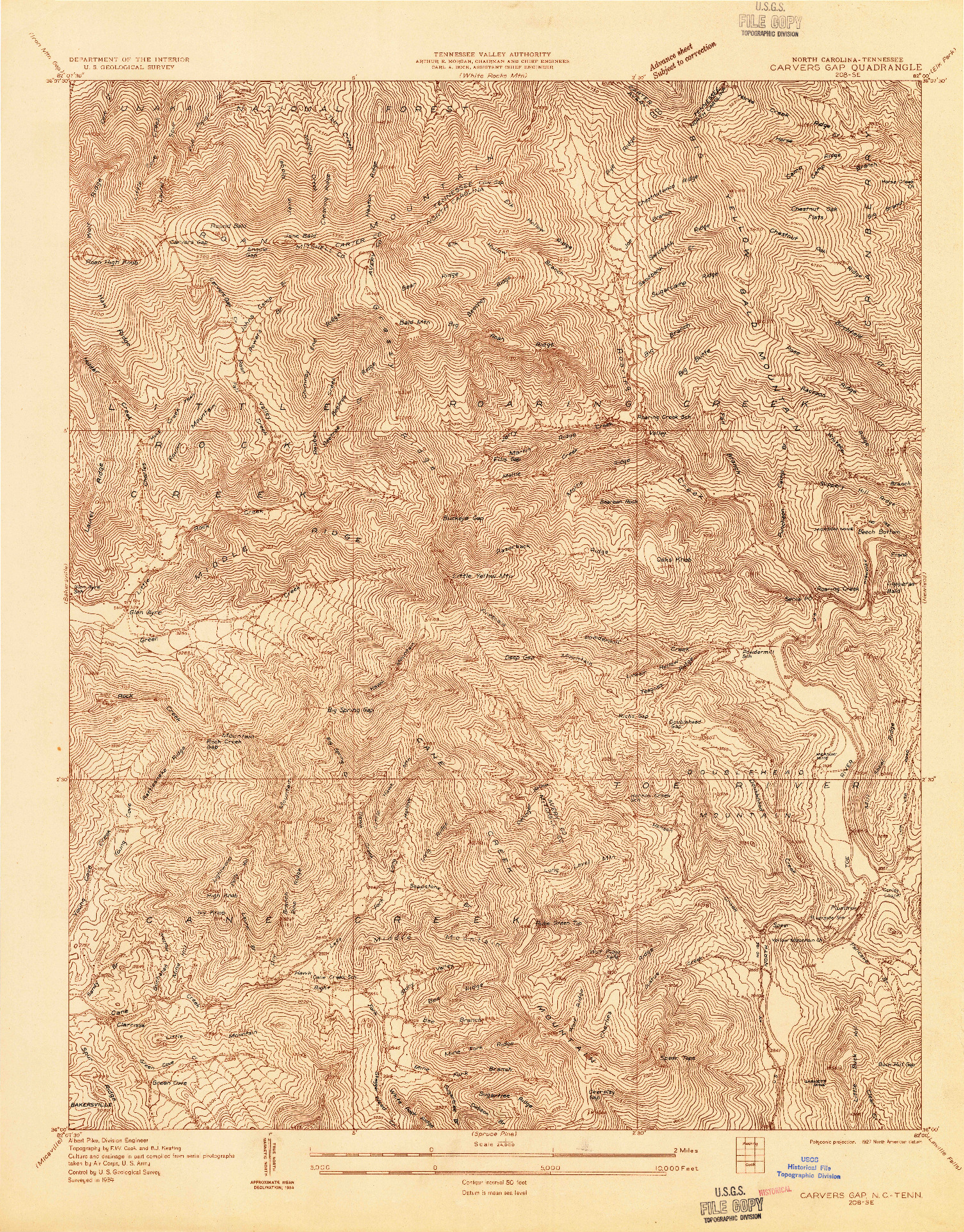 USGS 1:24000-SCALE QUADRANGLE FOR CARVERS GAP, NC 1934