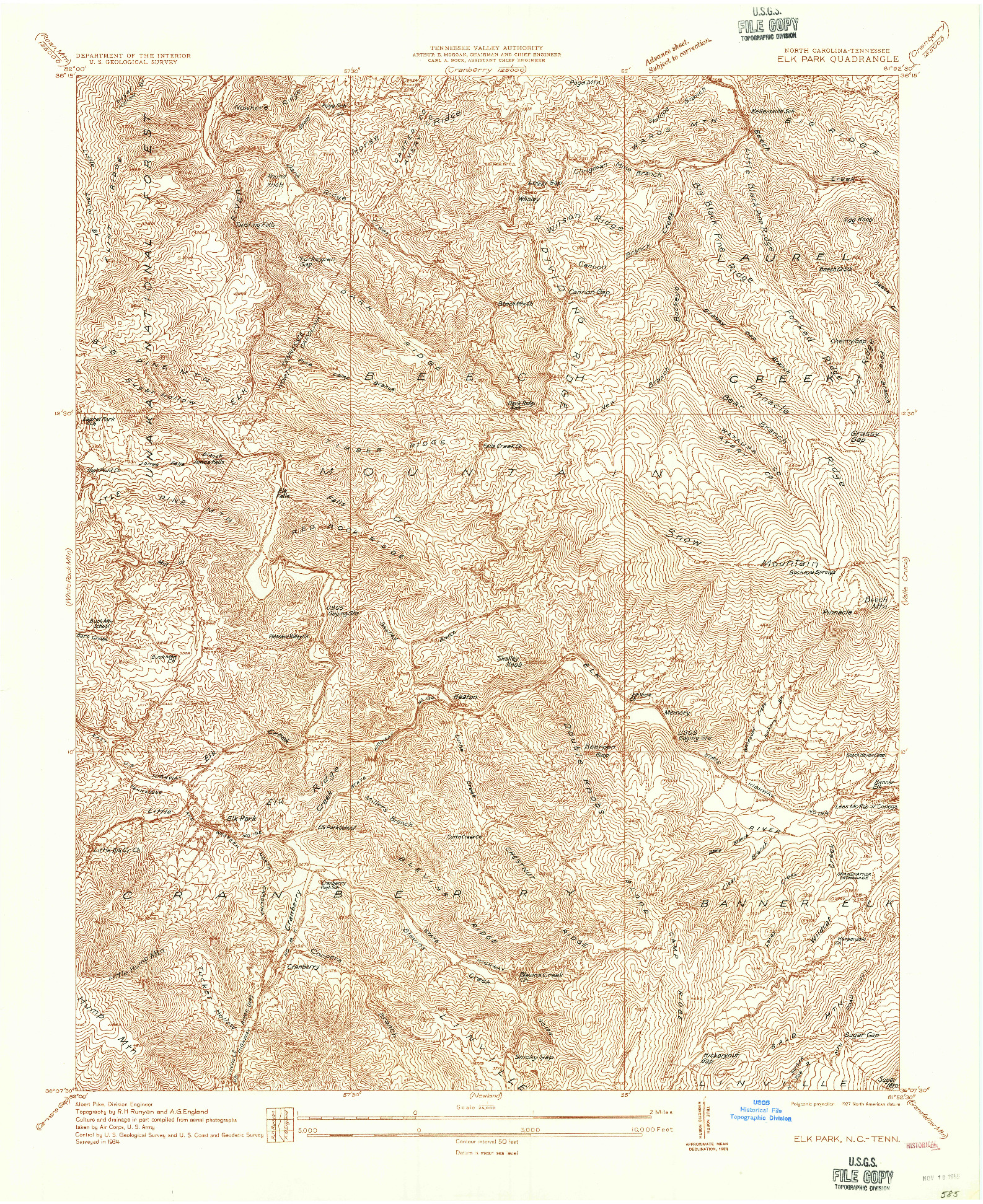 USGS 1:24000-SCALE QUADRANGLE FOR ELK PARK, NC 1934