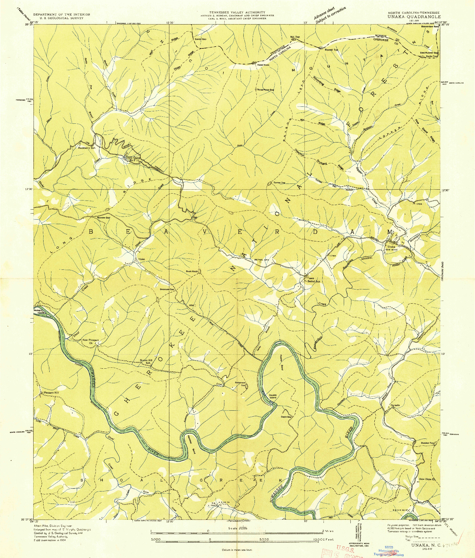 USGS 1:24000-SCALE QUADRANGLE FOR UNAKA, NC 1934