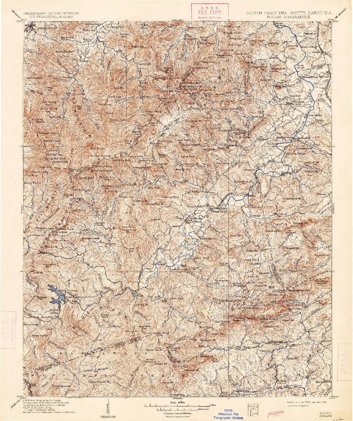 USGS 1:125000-SCALE QUADRANGLE FOR PISGAH, NC 1906