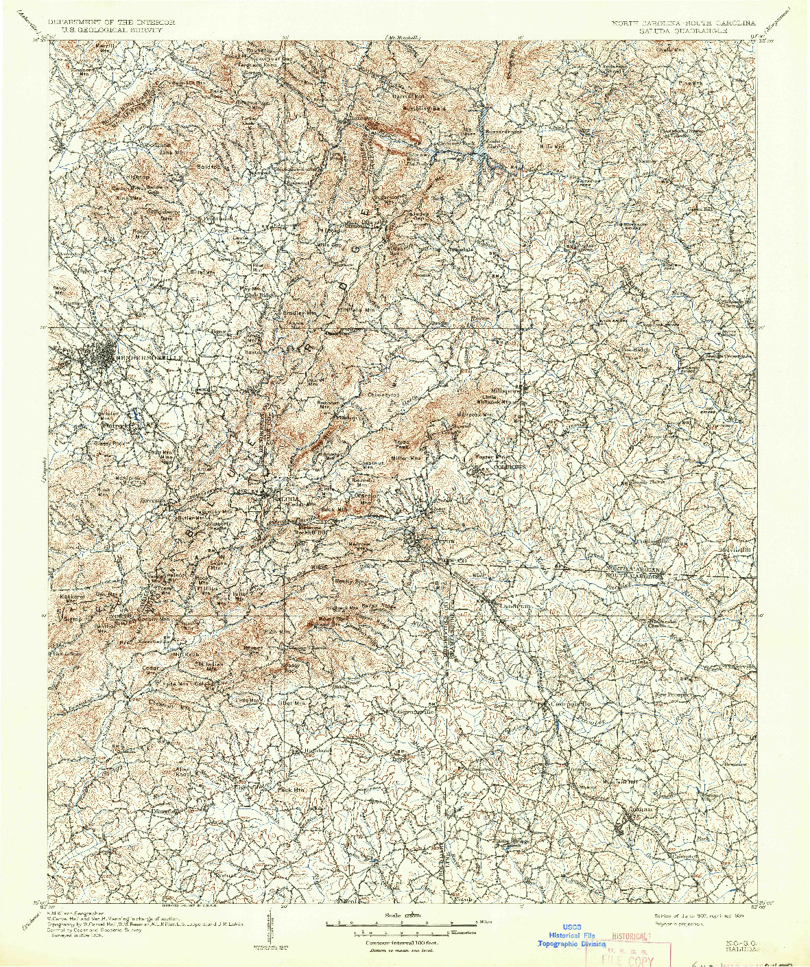 USGS 1:125000-SCALE QUADRANGLE FOR SALUDA, NC 1907