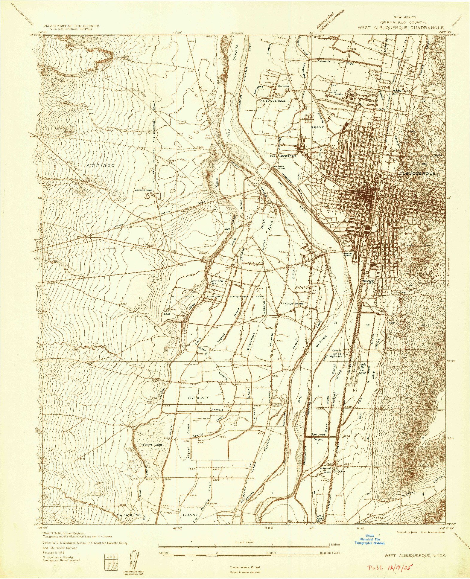 USGS 1:24000-SCALE QUADRANGLE FOR WEST ALBUQUERQUE, NM 1934