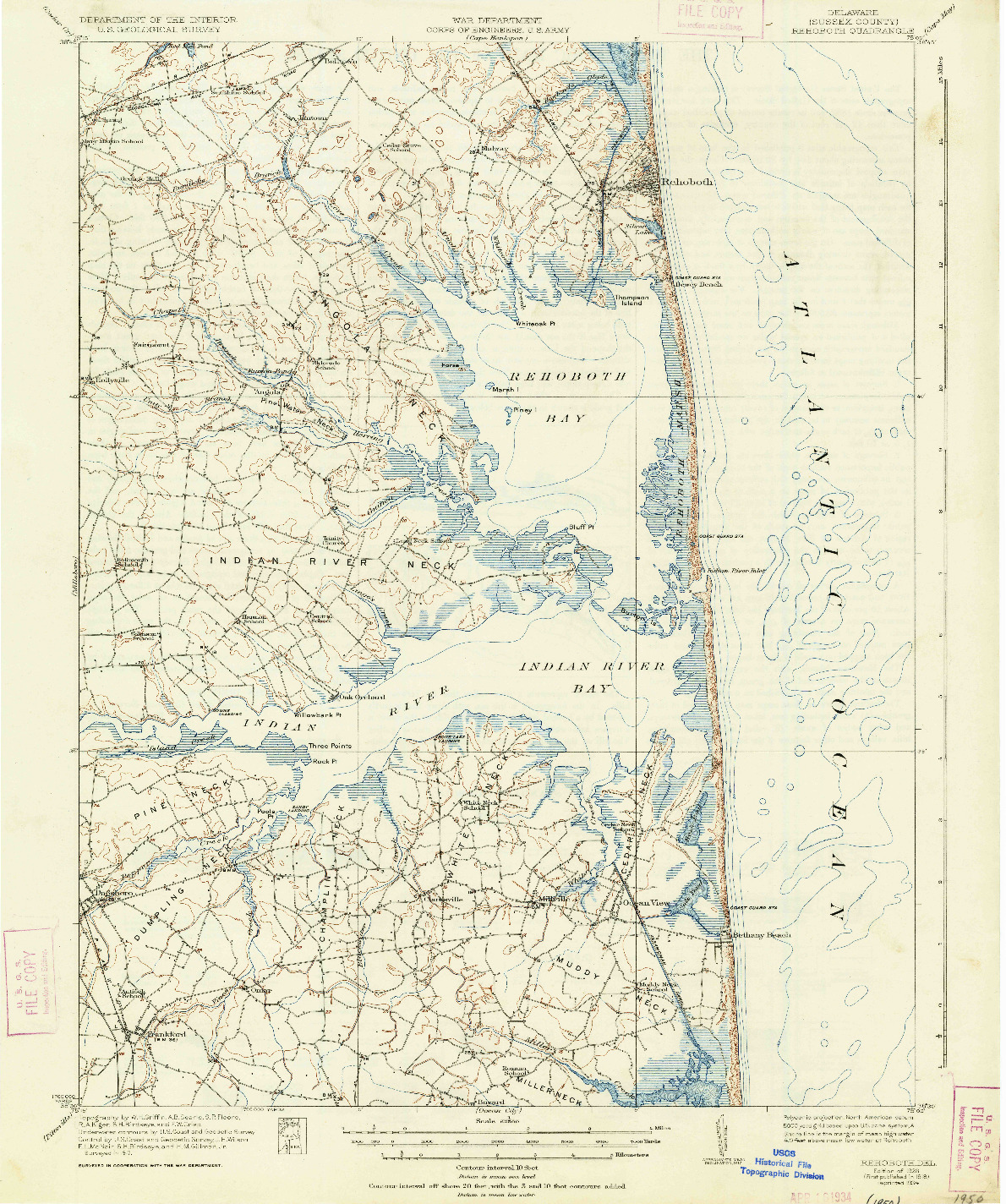 USGS 1:62500-SCALE QUADRANGLE FOR REHOBOTH, DE 1918