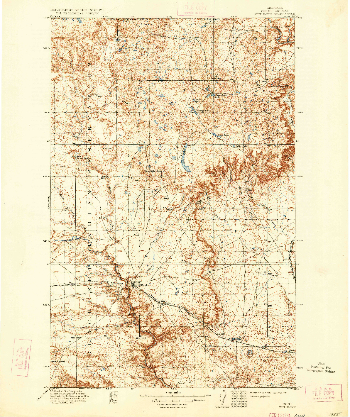 USGS 1:125000-SCALE QUADRANGLE FOR CUT BANK, MT 1912