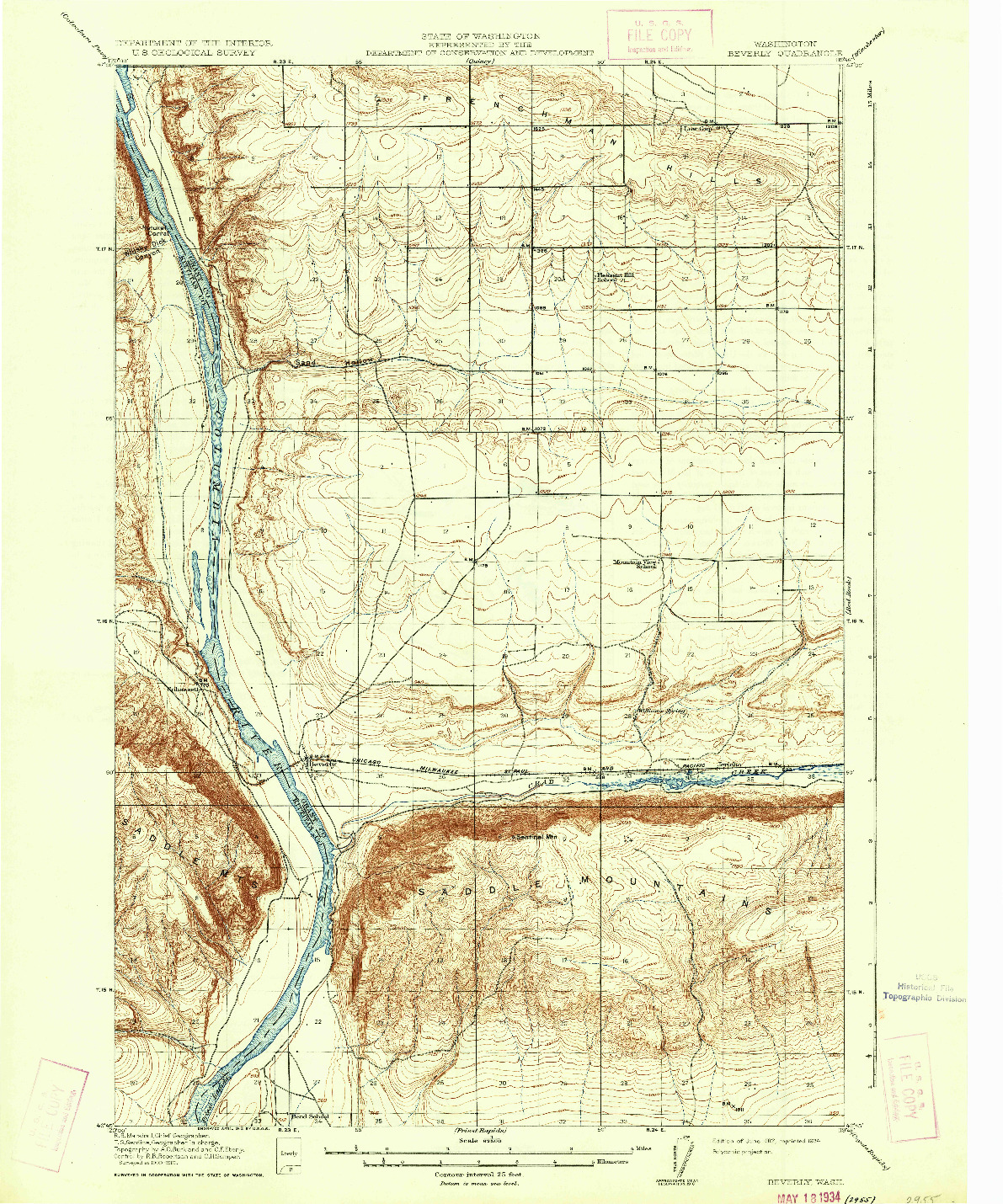 USGS 1:62500-SCALE QUADRANGLE FOR BEVERLY, WA 1912