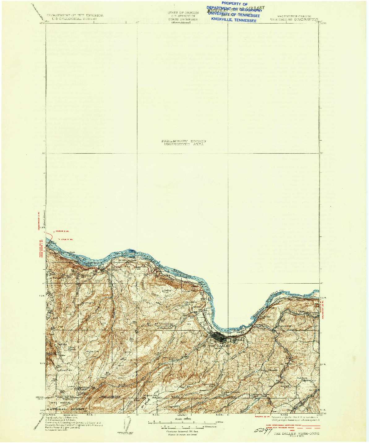 USGS 1:125000-SCALE QUADRANGLE FOR THE DALLES, WA 1934