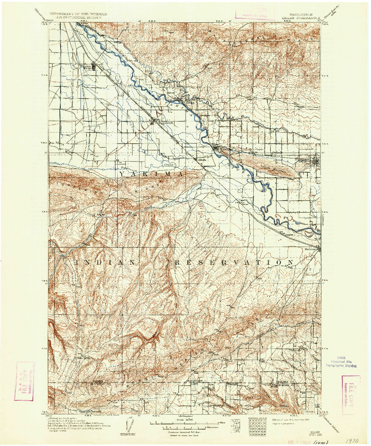 USGS 1:125000-SCALE QUADRANGLE FOR ZILLAH, WA 1910