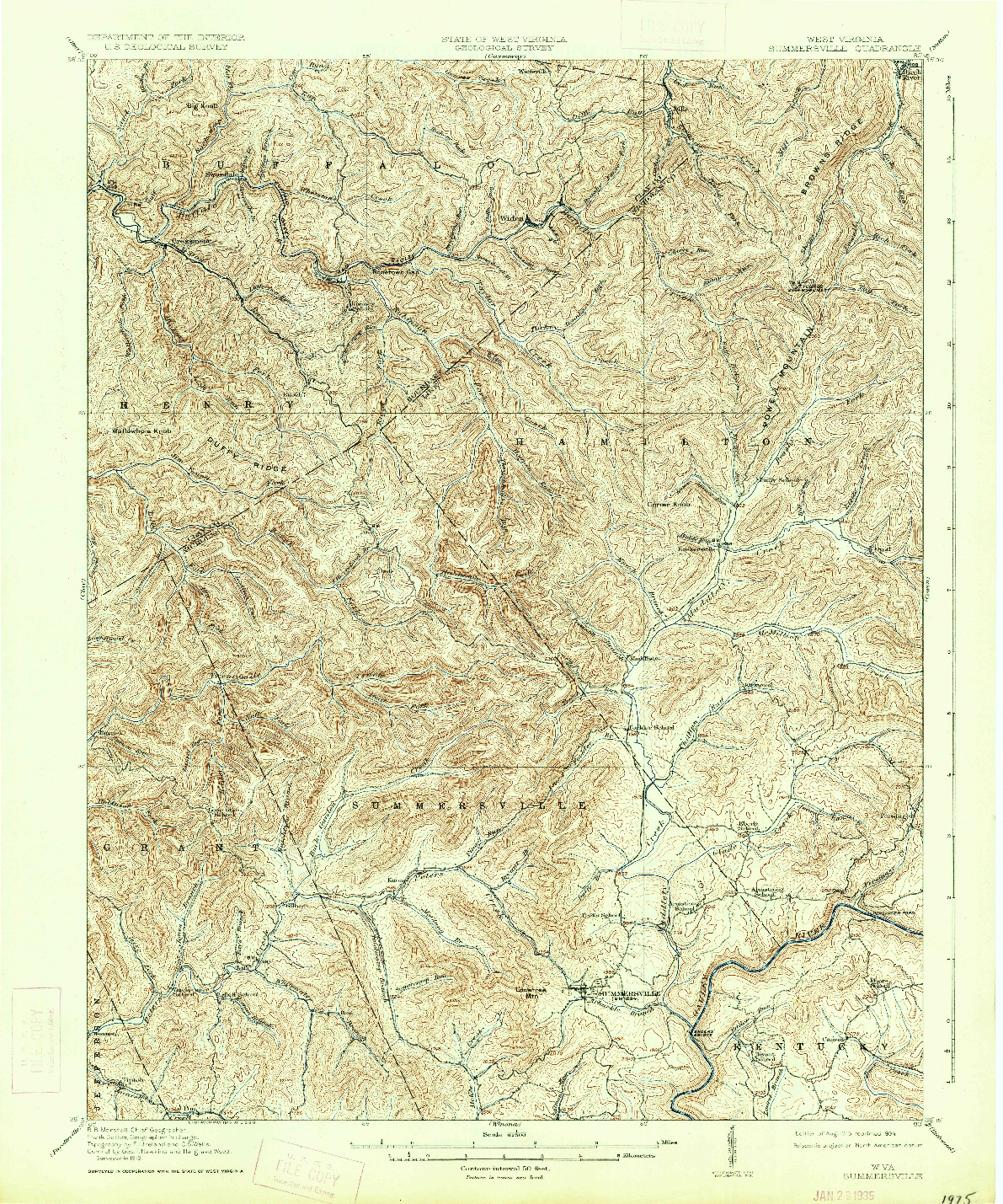 USGS 1:62500-SCALE QUADRANGLE FOR SUMMERSVILLE, WV 1915