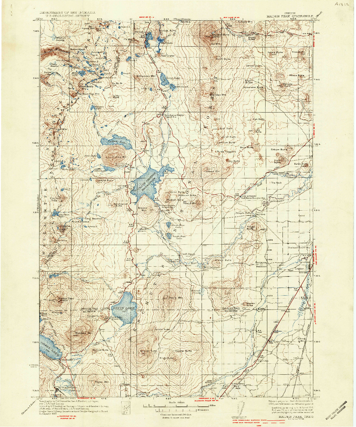 USGS 1:125000-SCALE QUADRANGLE FOR MAIDEN PEAK, OR 1934