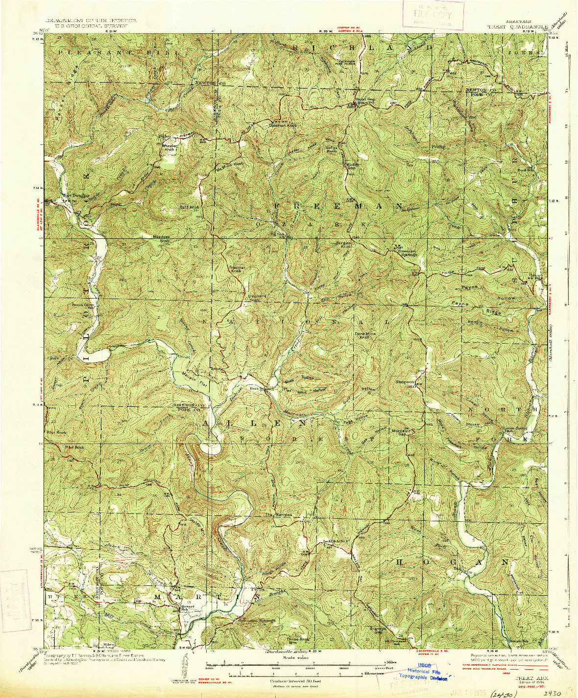 USGS 1:62500-SCALE QUADRANGLE FOR TREAT, AR 1934