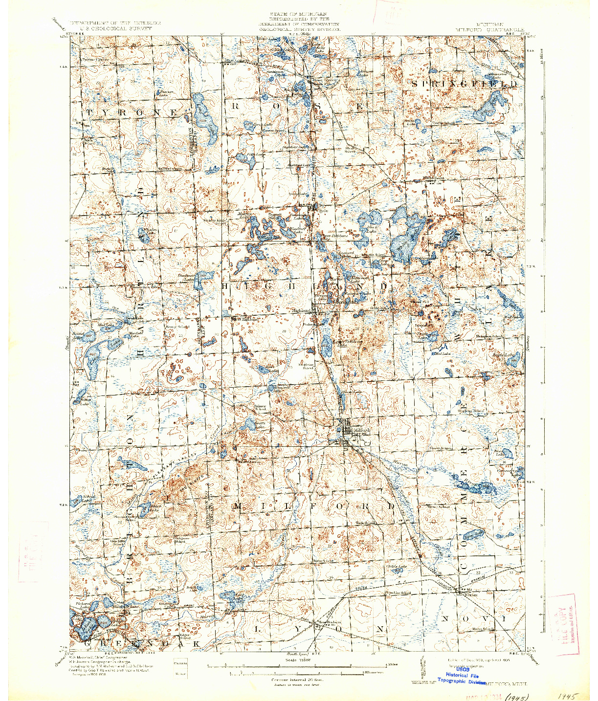 USGS 1:62500-SCALE QUADRANGLE FOR MILFORD, MI 1909