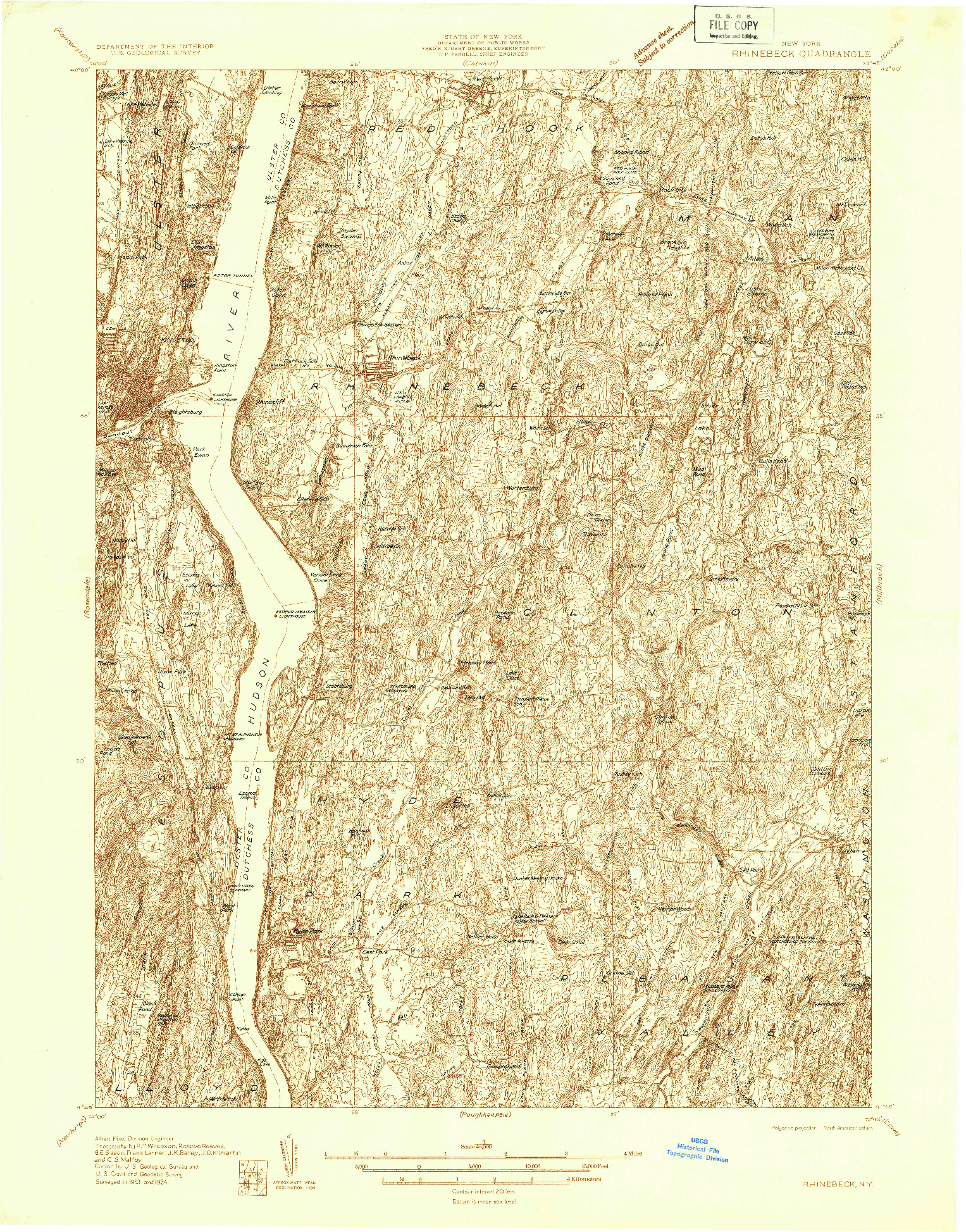 USGS 1:48000-SCALE QUADRANGLE FOR RHINEBECK, NY 1934