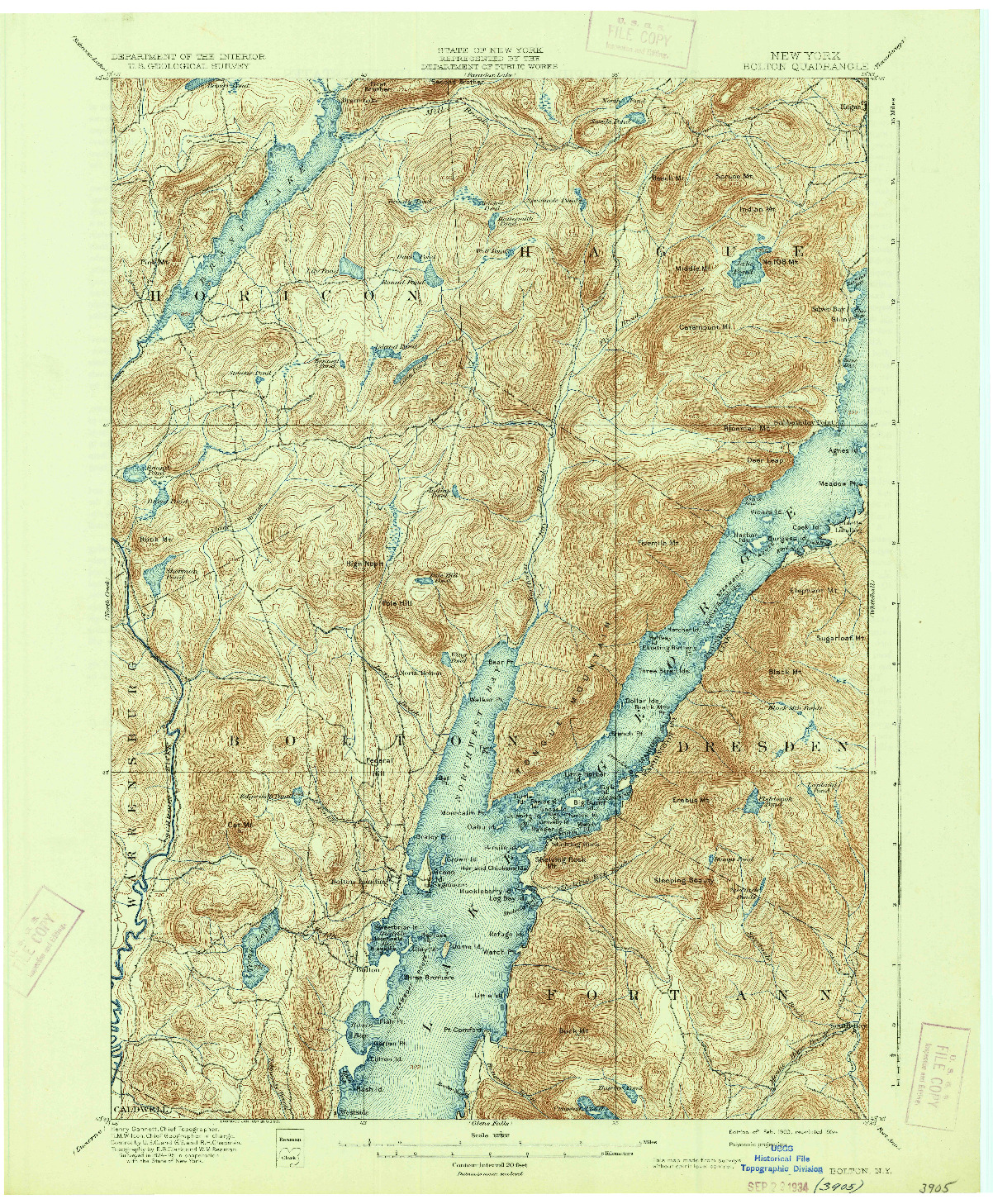 USGS 1:62500-SCALE QUADRANGLE FOR BOLTON, NY 1900