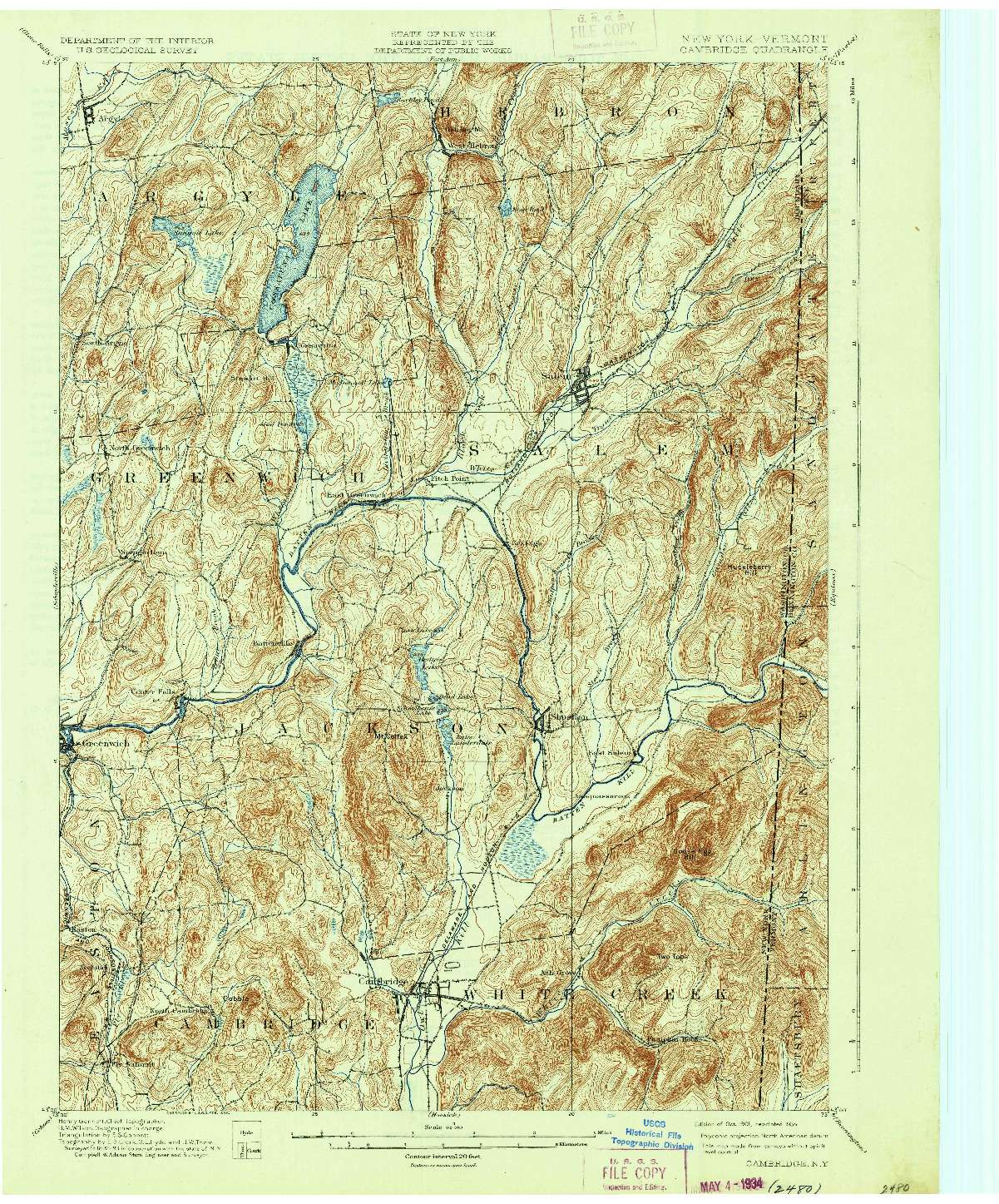 USGS 1:62500-SCALE QUADRANGLE FOR CAMBRIDGE, NY 1901