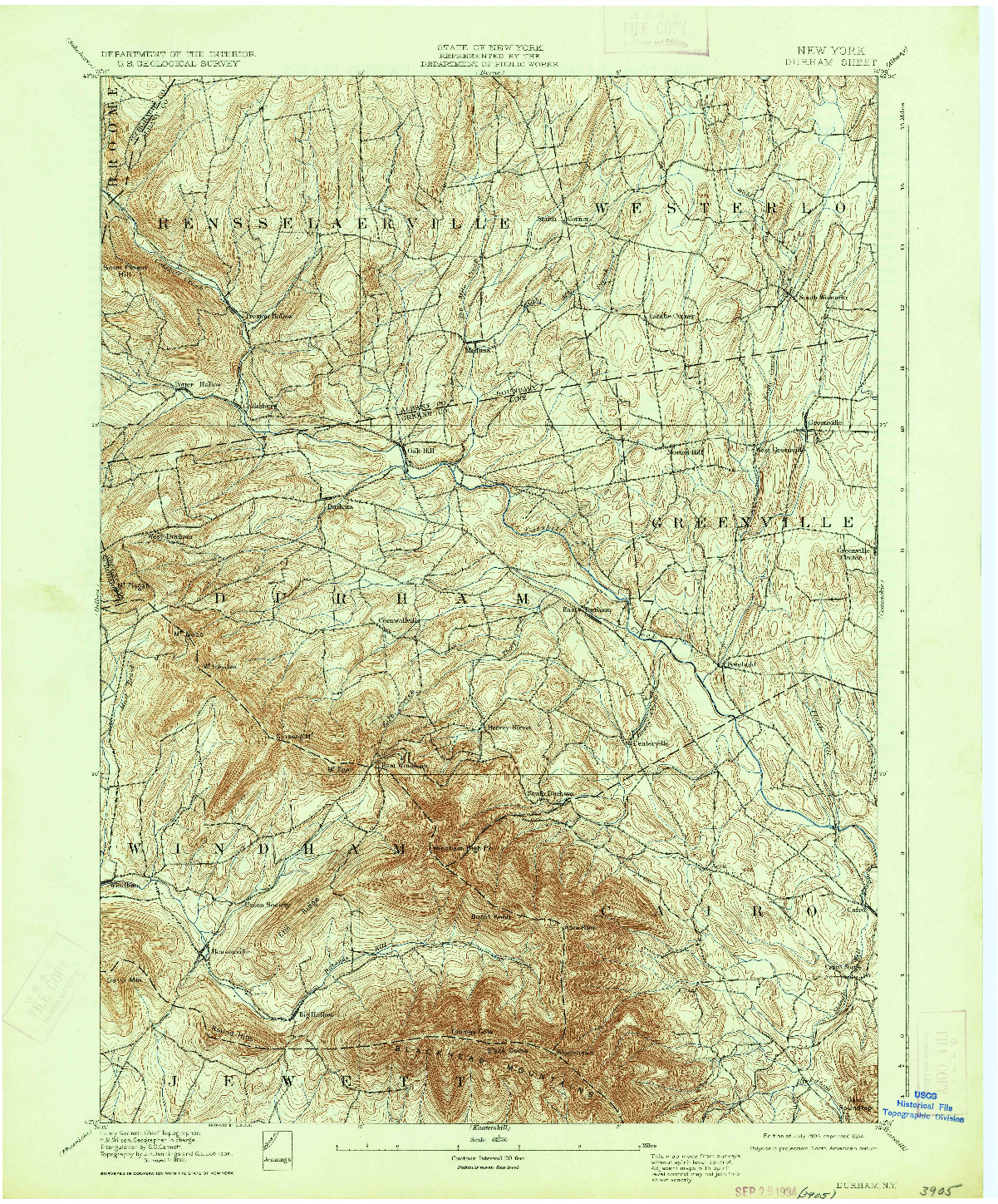 USGS 1:62500-SCALE QUADRANGLE FOR DURHAM, NY 1894