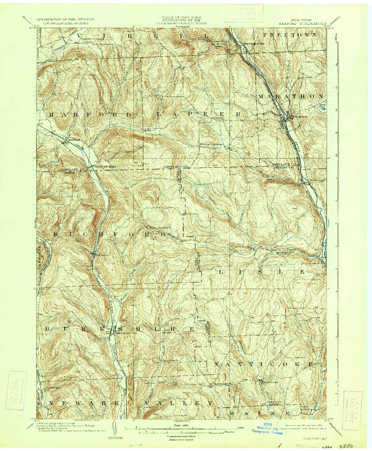 USGS 1:62500-SCALE QUADRANGLE FOR HARFORD, NY 1903