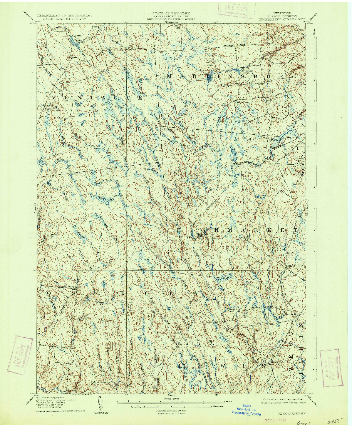 USGS 1:62500-SCALE QUADRANGLE FOR HIGHMARKET, NY 1906