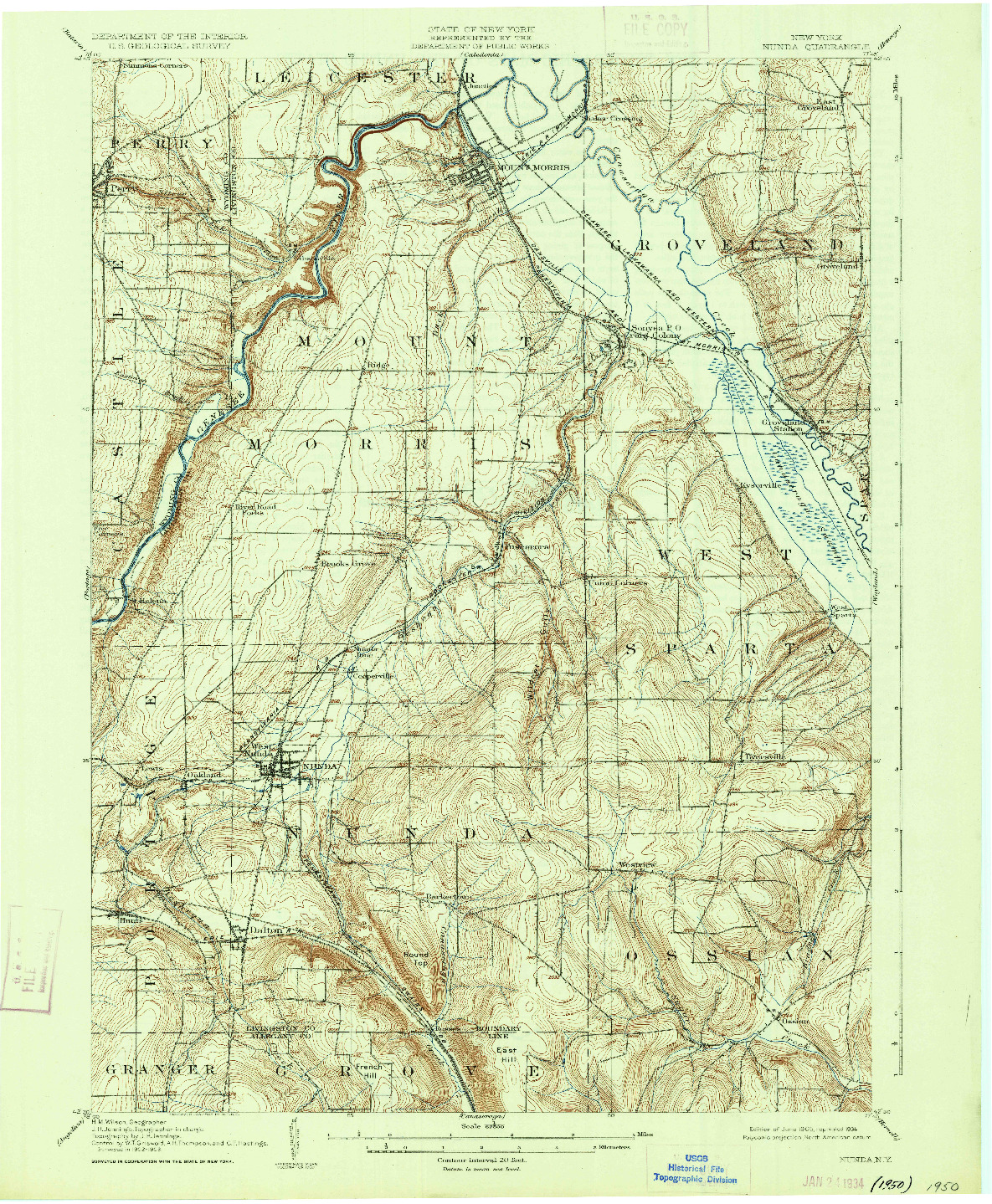 USGS 1:62500-SCALE QUADRANGLE FOR NUNDA, NY 1905