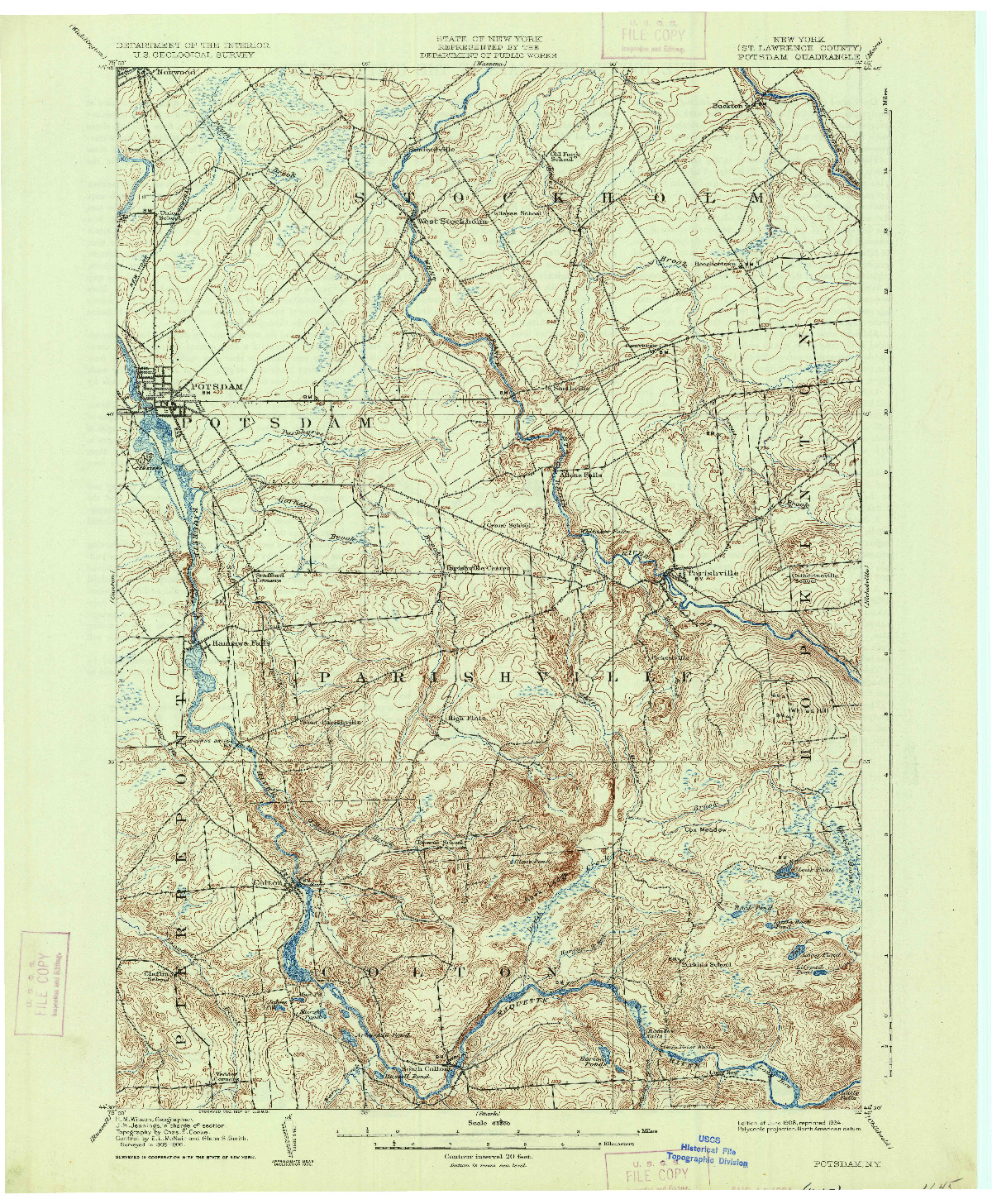 USGS 1:62500-SCALE QUADRANGLE FOR POTSDAM, NY 1908