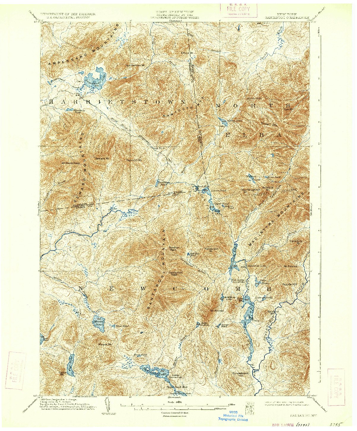 USGS 1:62500-SCALE QUADRANGLE FOR SANTANONI, NY 1904