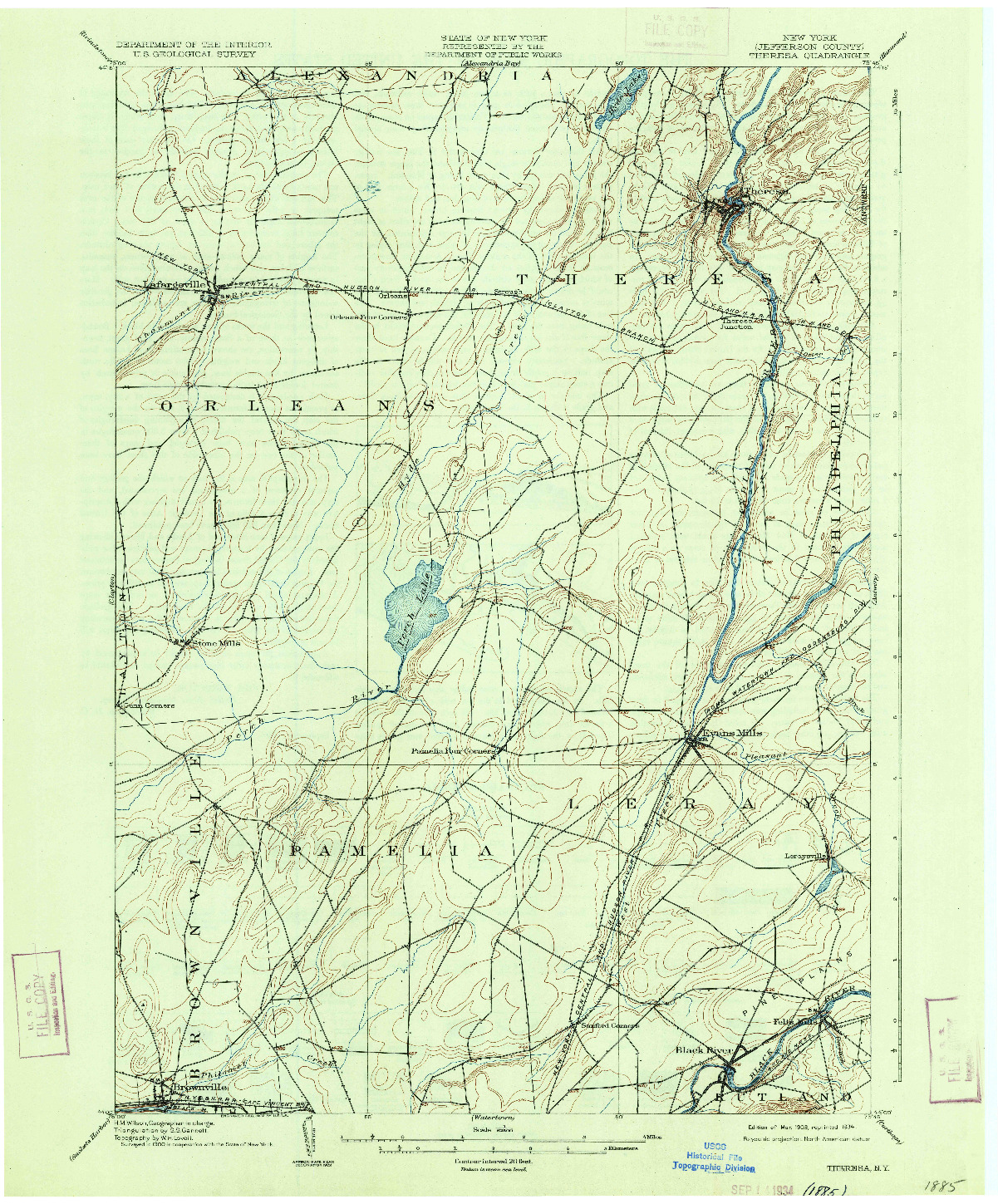 USGS 1:62500-SCALE QUADRANGLE FOR THERESA, NY 1903
