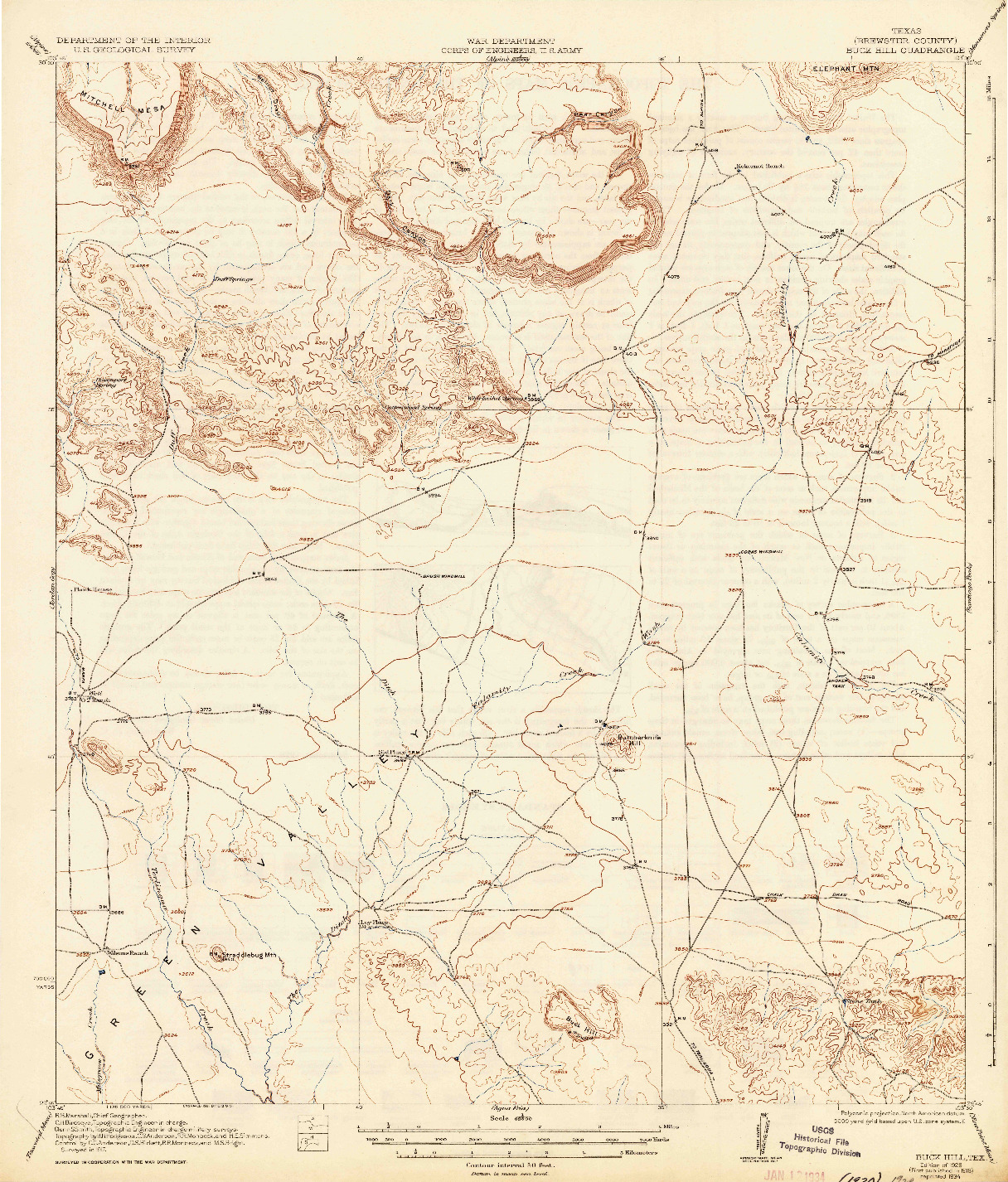 USGS 1:62500-SCALE QUADRANGLE FOR BUCK HILL, TX 1925