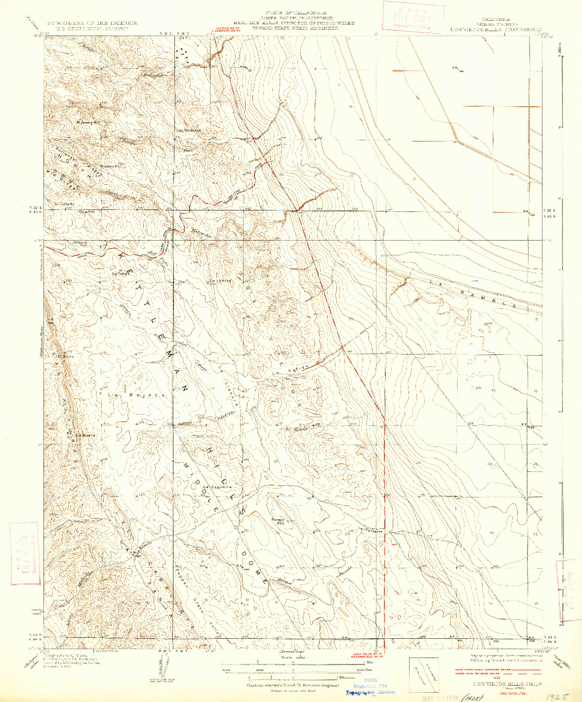 USGS 1:31680-SCALE QUADRANGLE FOR LOS VIEJOS HILLS, CA 1934