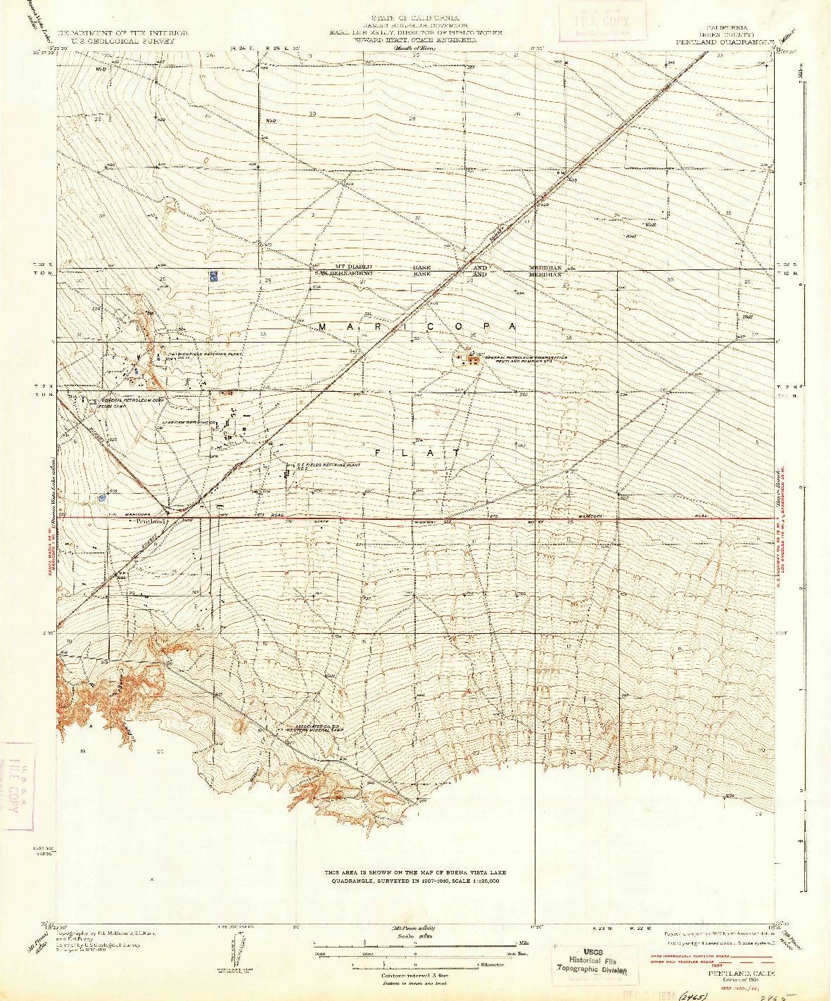 USGS 1:31680-SCALE QUADRANGLE FOR PENTLAND, CA 1934