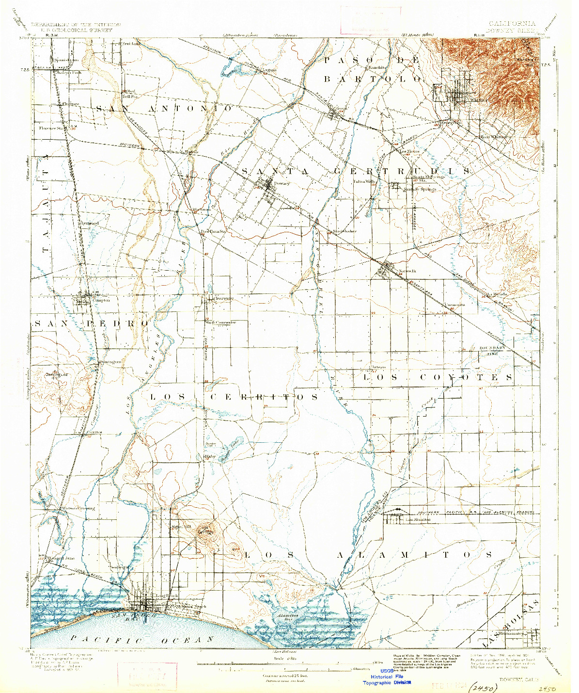 USGS 1:62500-SCALE QUADRANGLE FOR DOWNEY, CA 1902