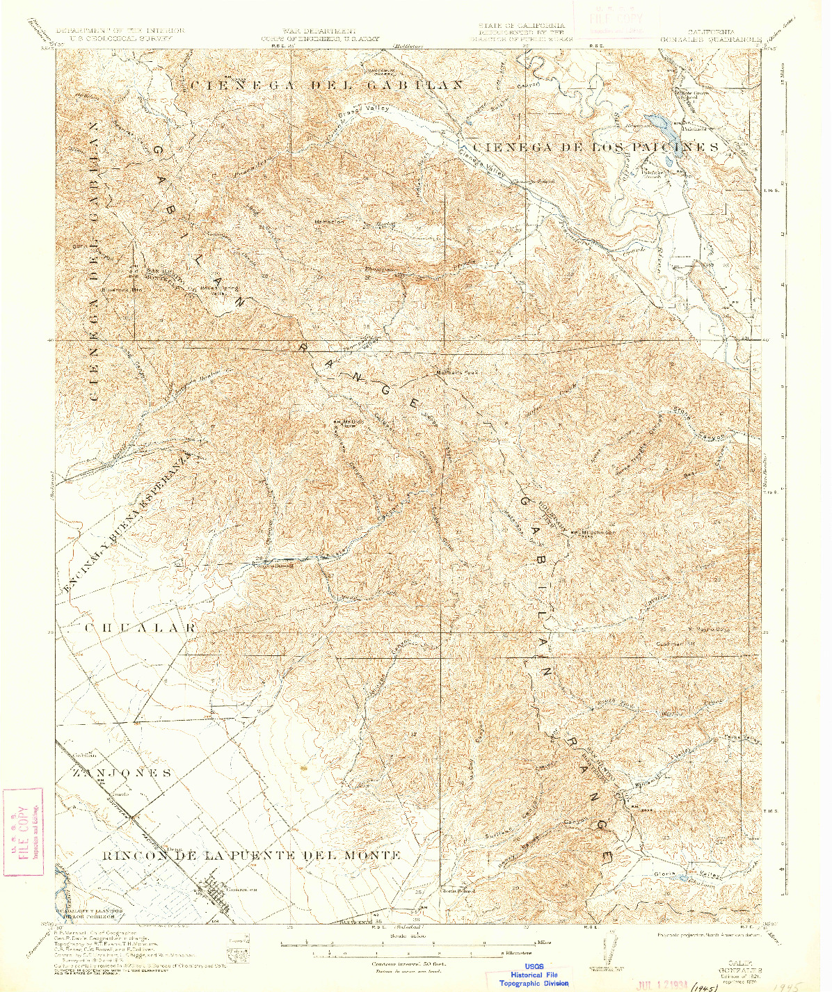 USGS 1:62500-SCALE QUADRANGLE FOR GONZALES, CA 1921