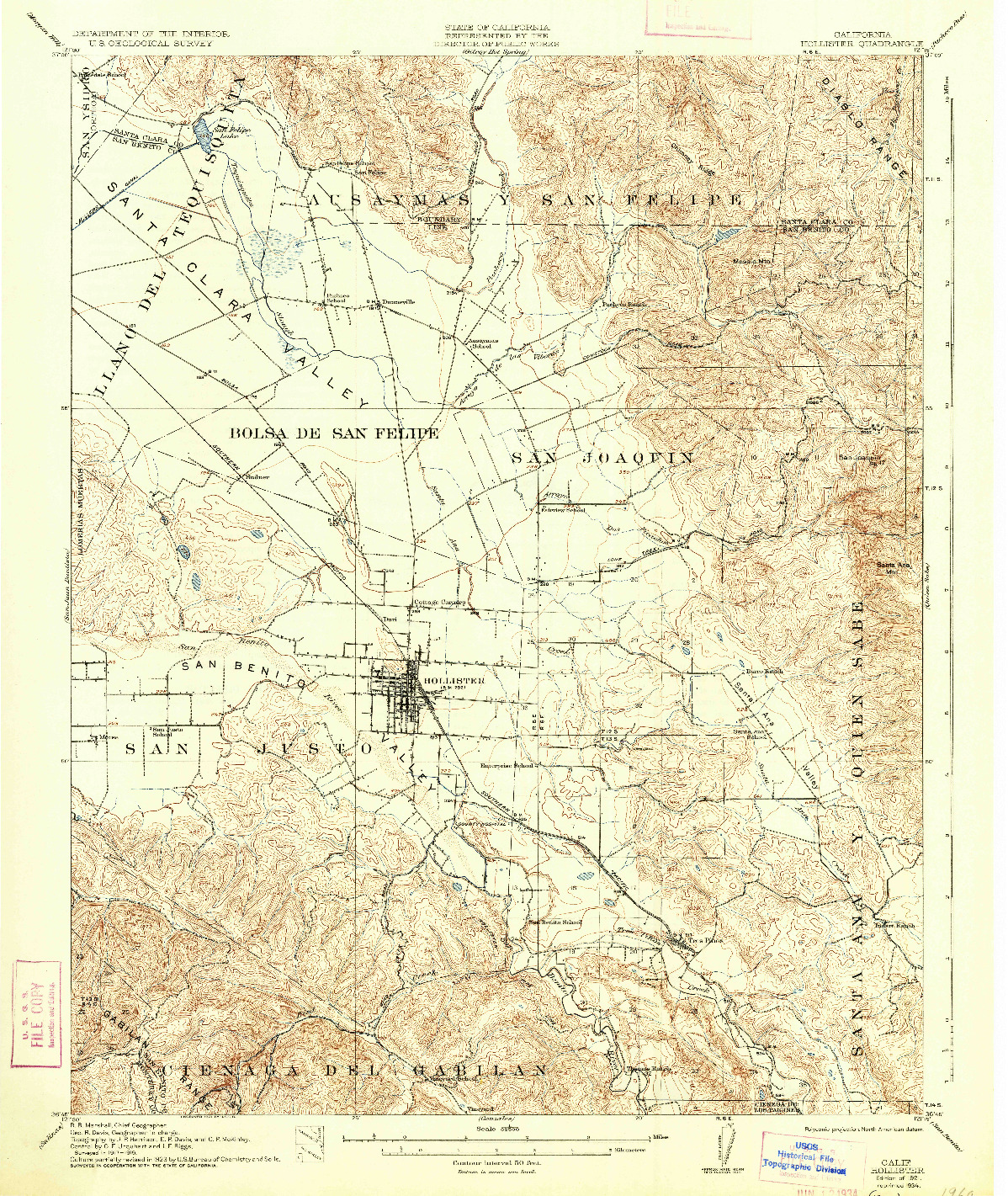 USGS 1:62500-SCALE QUADRANGLE FOR HOLLISTER, CA 1921