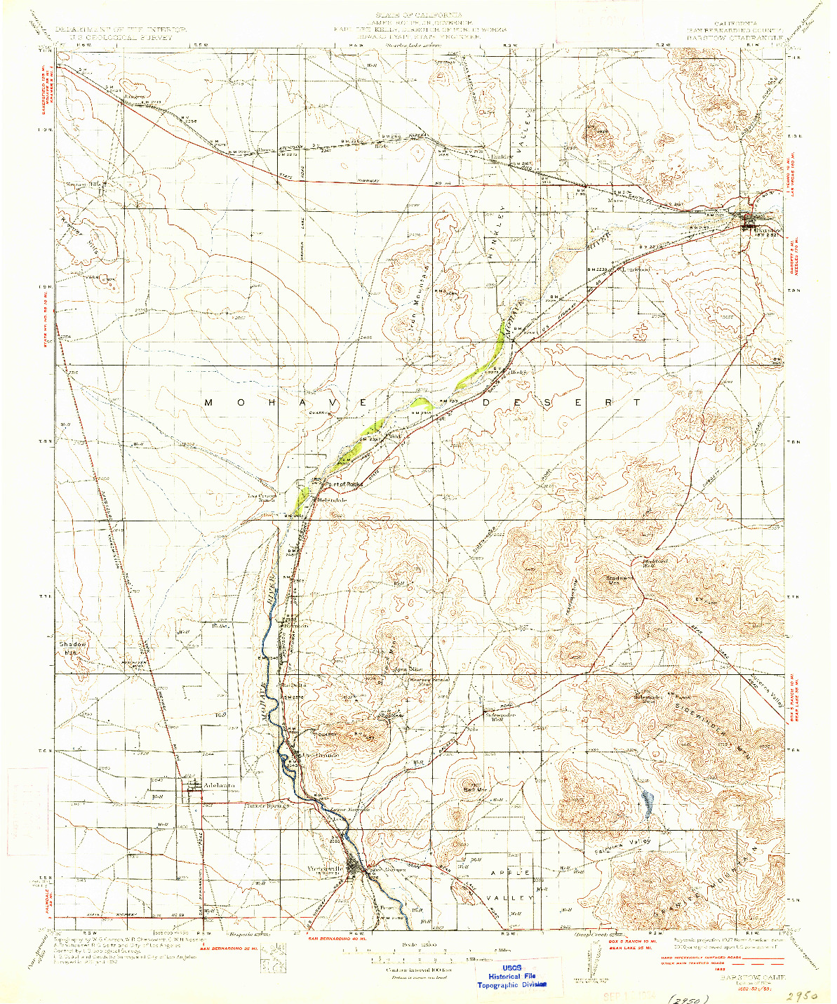 USGS 1:125000-SCALE QUADRANGLE FOR BARSTOW, CA 1934