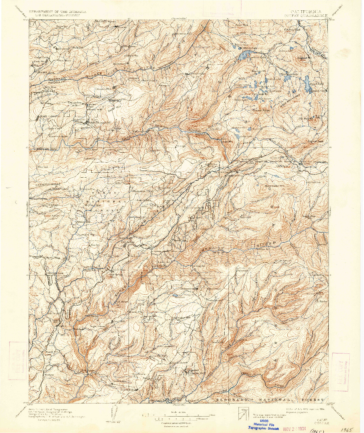 USGS 1:125000-SCALE QUADRANGLE FOR COLFAX, CA 1902