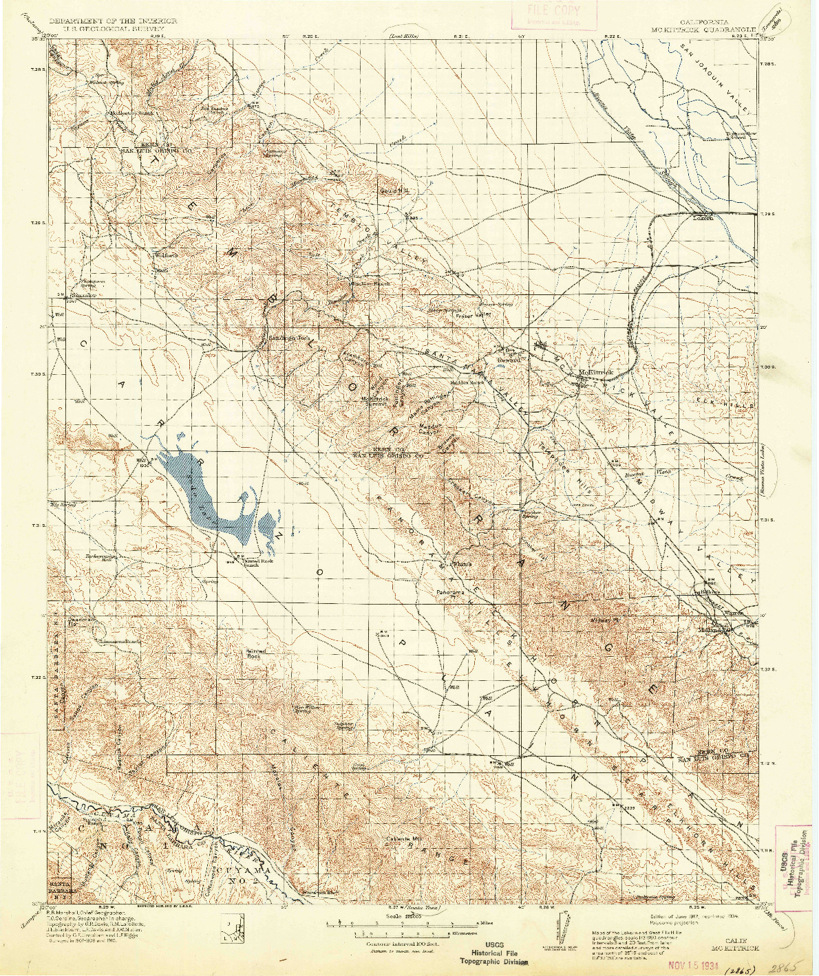 USGS 1:125000-SCALE QUADRANGLE FOR MCKITTRICK, CA 1912