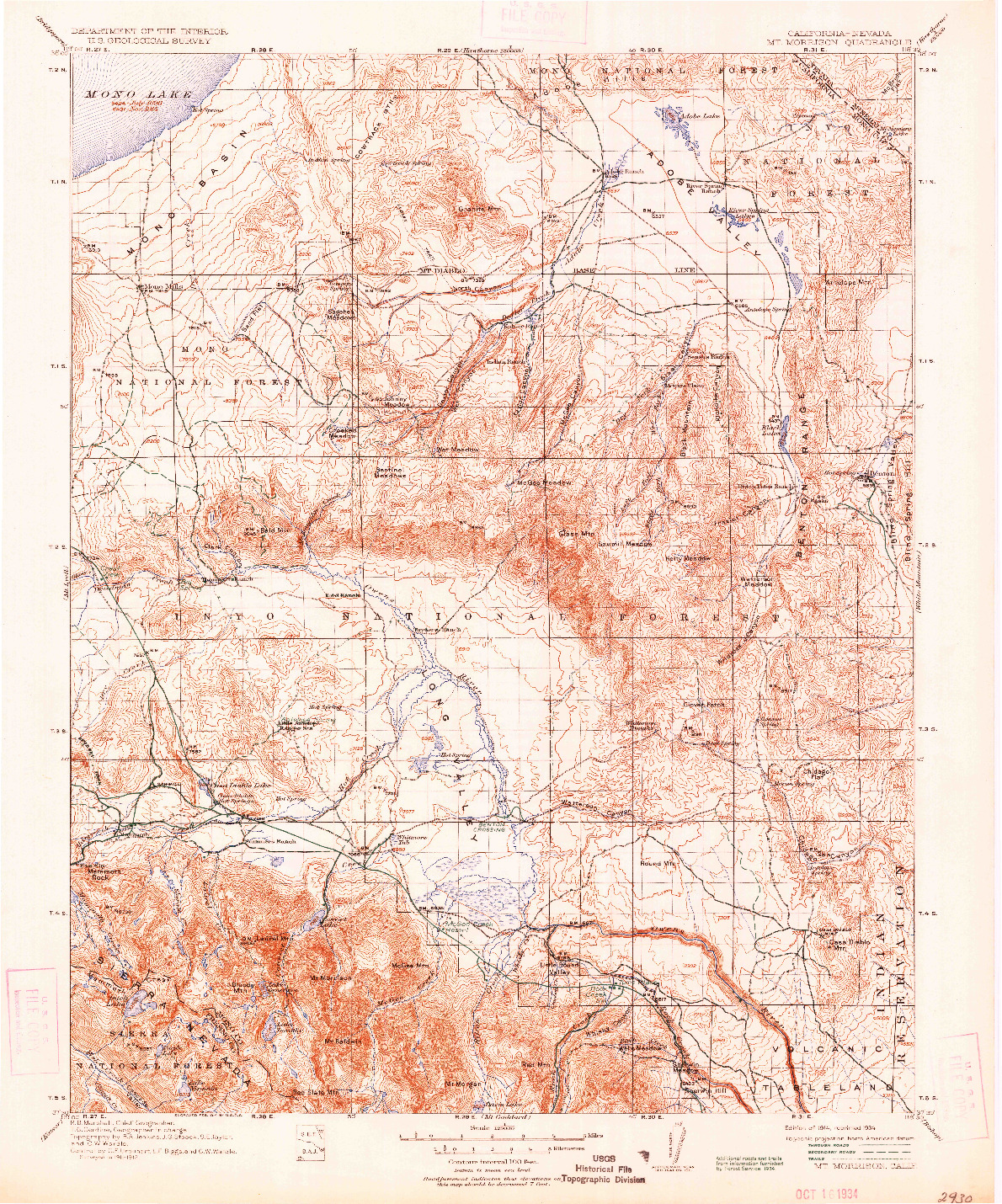 USGS 1:125000-SCALE QUADRANGLE FOR MT. MORRISON, CA 1914