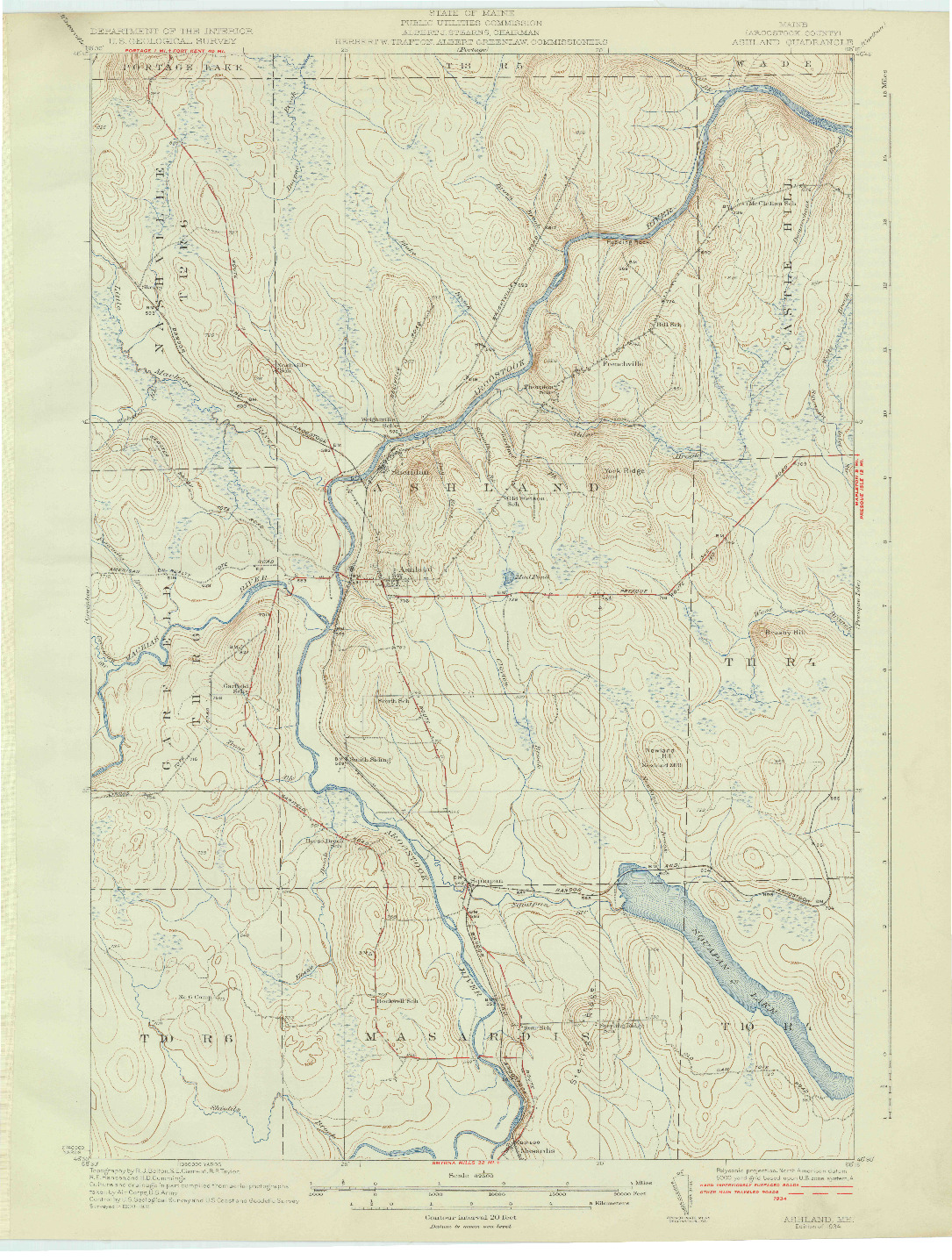 USGS 1:62500-SCALE QUADRANGLE FOR ASHLAND, ME 1934