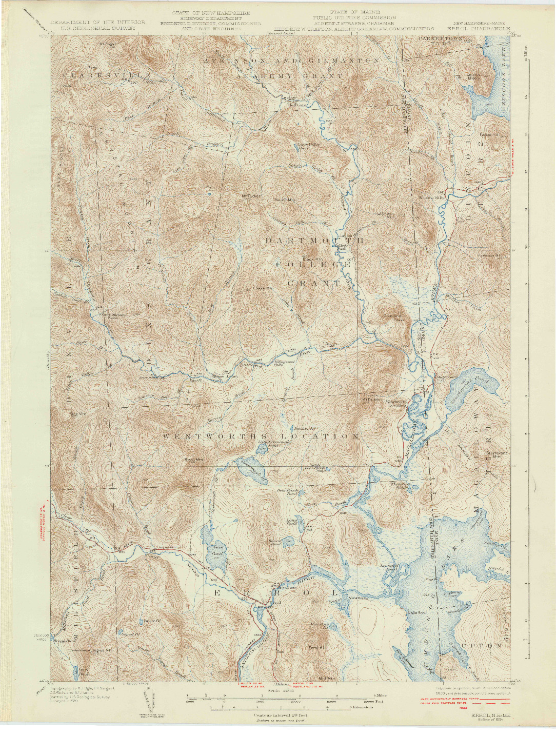 USGS 1:62500-SCALE QUADRANGLE FOR ERROL, ME 1934