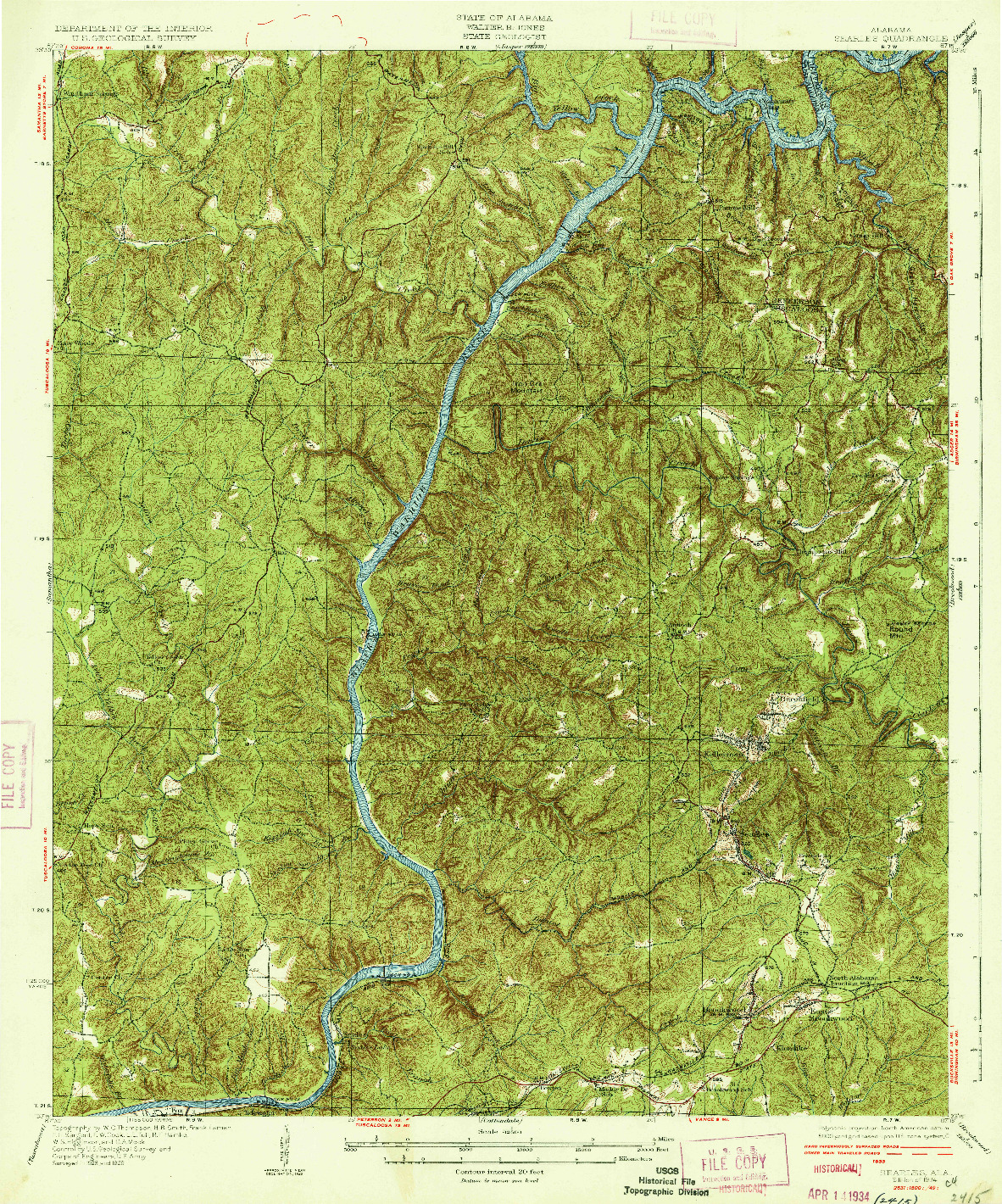USGS 1:62500-SCALE QUADRANGLE FOR SEARLES, AL 1934
