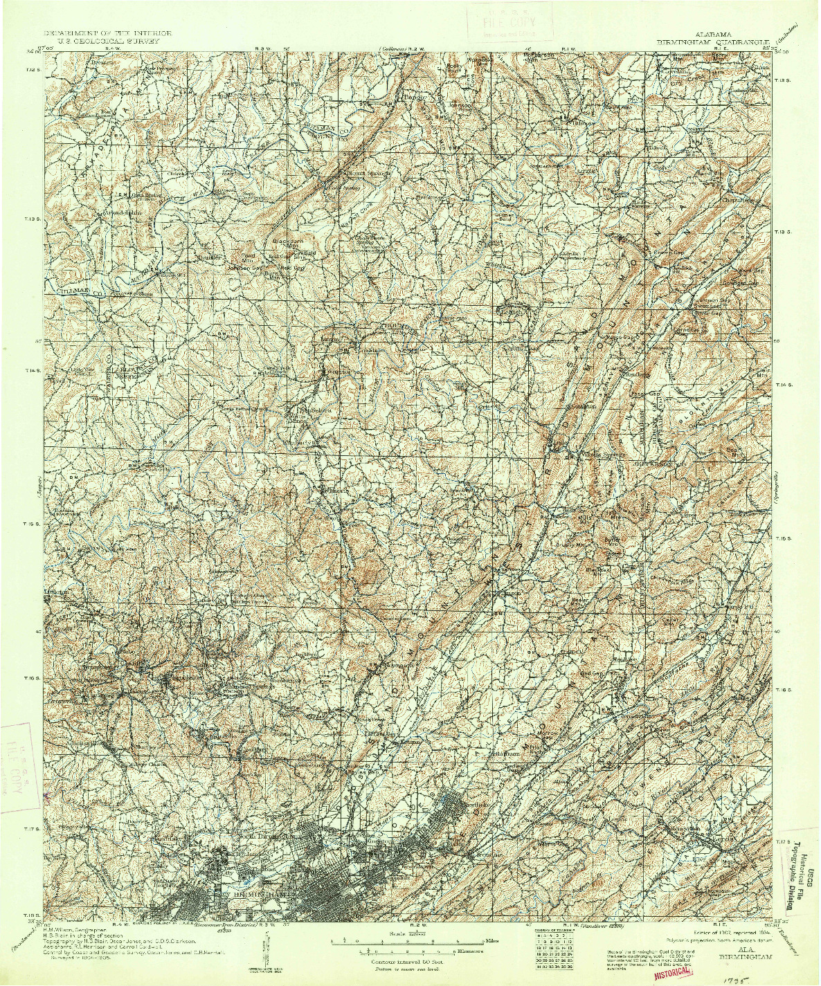 USGS 1:125000-SCALE QUADRANGLE FOR BIRMINGHAM, AL 1907