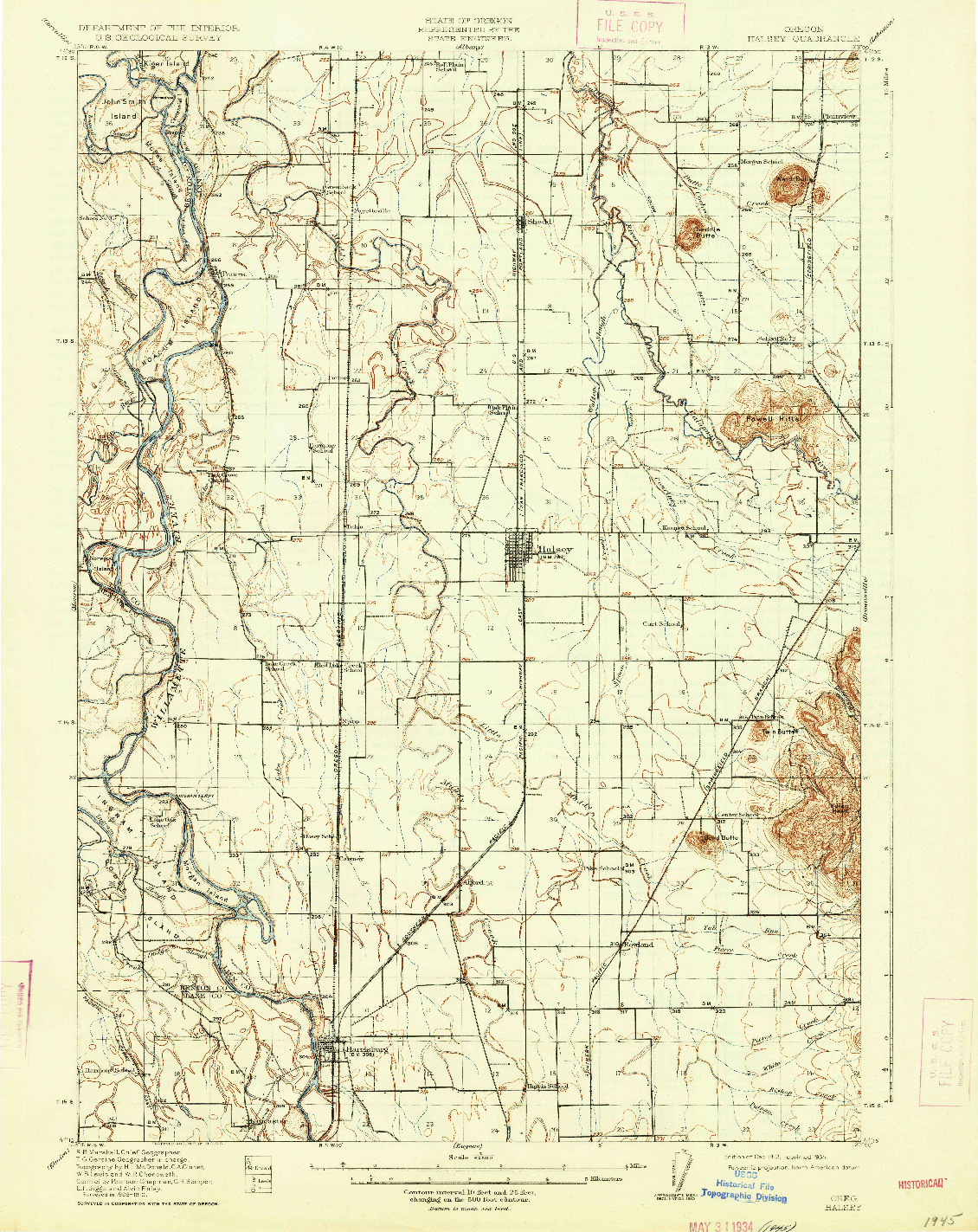 USGS 1:62500-SCALE QUADRANGLE FOR HALSEY, OR 1912