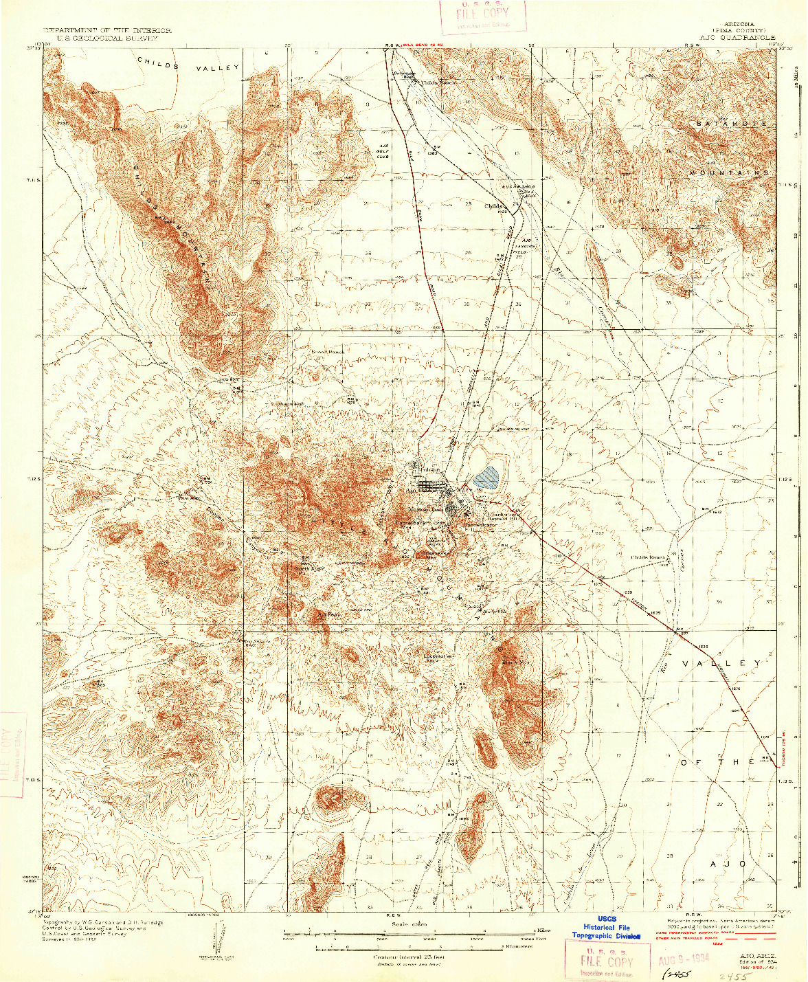 USGS 1:62500-SCALE QUADRANGLE FOR AJO, AZ 1934