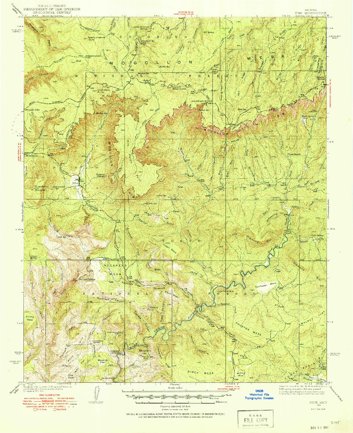 USGS 1:62500-SCALE QUADRANGLE FOR PINE, AZ 1934